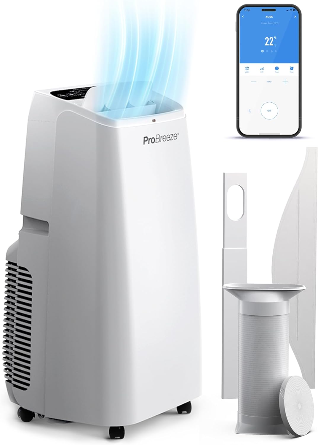 Pro Breeze 4 - in - 1 Powerful Portable Air Conditioner 12,000 BTU - Smart Home WiFi Compatible - App & Voice Control - Heater & Dehumidifier mode, 24hr Timer & Window Venting Kit - Class A Energy Rating - Amazing Gadgets Outlet