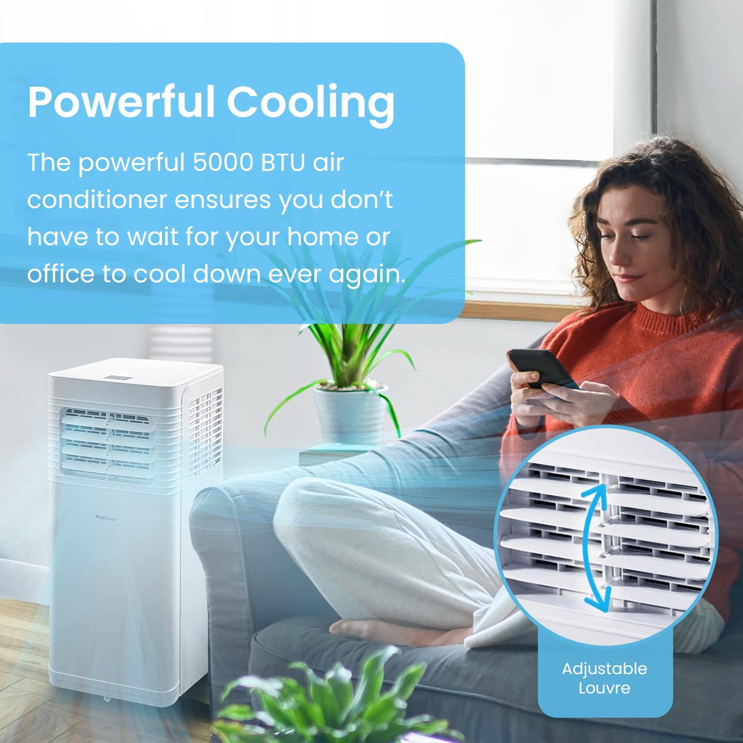 Pro Breeze 4 - in - 1 Smart Portable Air Conditioner 5000 BTU with Wifi, Remote Control, 24 Hour Timer & Dual Window Venting Kit Included - Powerful Air Conditioning Unit for Home - Amazing Gadgets Outlet