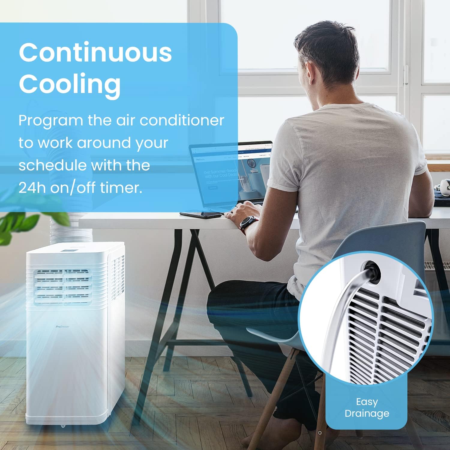 Pro Breeze 4 - in - 1 Smart Portable Air Conditioner 5000 BTU with Wifi, Remote Control, 24 Hour Timer & Dual Window Venting Kit Included - Powerful Air Conditioning Unit for Home - Amazing Gadgets Outlet