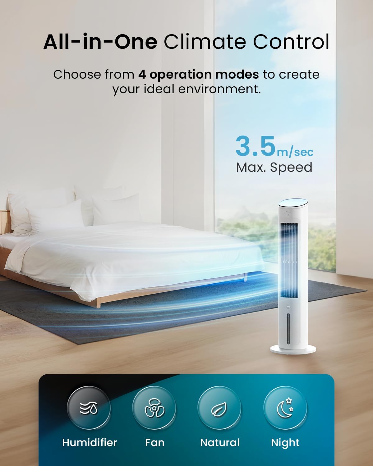 Pro Breeze® 5L Evaporative Air Cooler & Portable Tower Fan with 3 Fan Speeds, Remote Control, Automatic Oscillation, 7 - Hour Digital Timer & Sleep, Natural and Humidification Mode for Home and Office - Amazing Gadgets Outlet