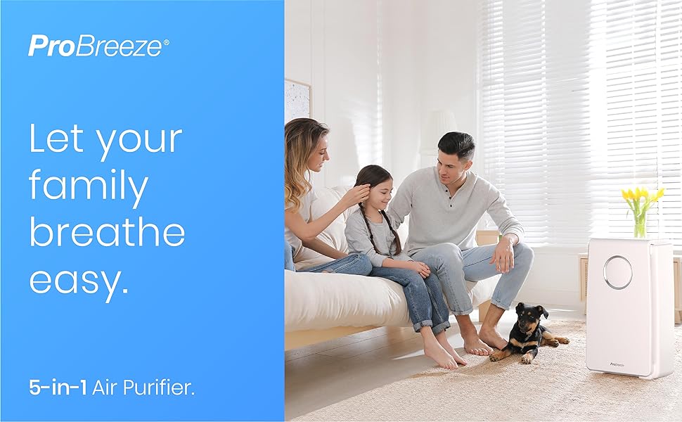 Pro Breeze Air Purifier for Home 5 - in - 1 with True HEPA Filter, Active Carbon, Negative Ion Generator - Dust, Smokers, Pollen, Pet Hair, Hay Fever, Cooking - Amazing Gadgets Outlet
