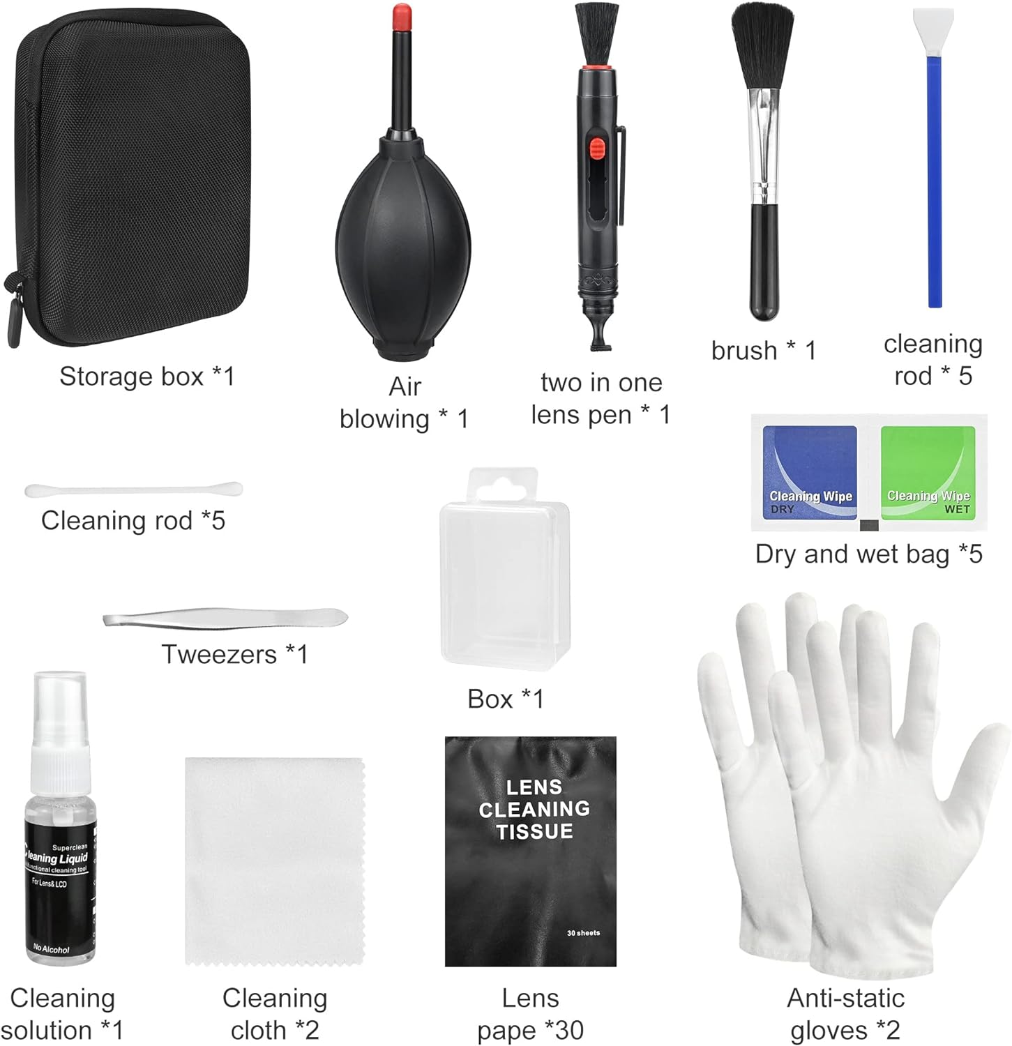 Professional Camera Cleaning Kit, DSLR Camera Cleaning Accessories with Storage Box, Screen Cleaner, Air Blower, Lens Cleaning Pen, Cleaning Brush, Cleaning Cloth, Cleaning Swabs, Gloves - Amazing Gadgets Outlet