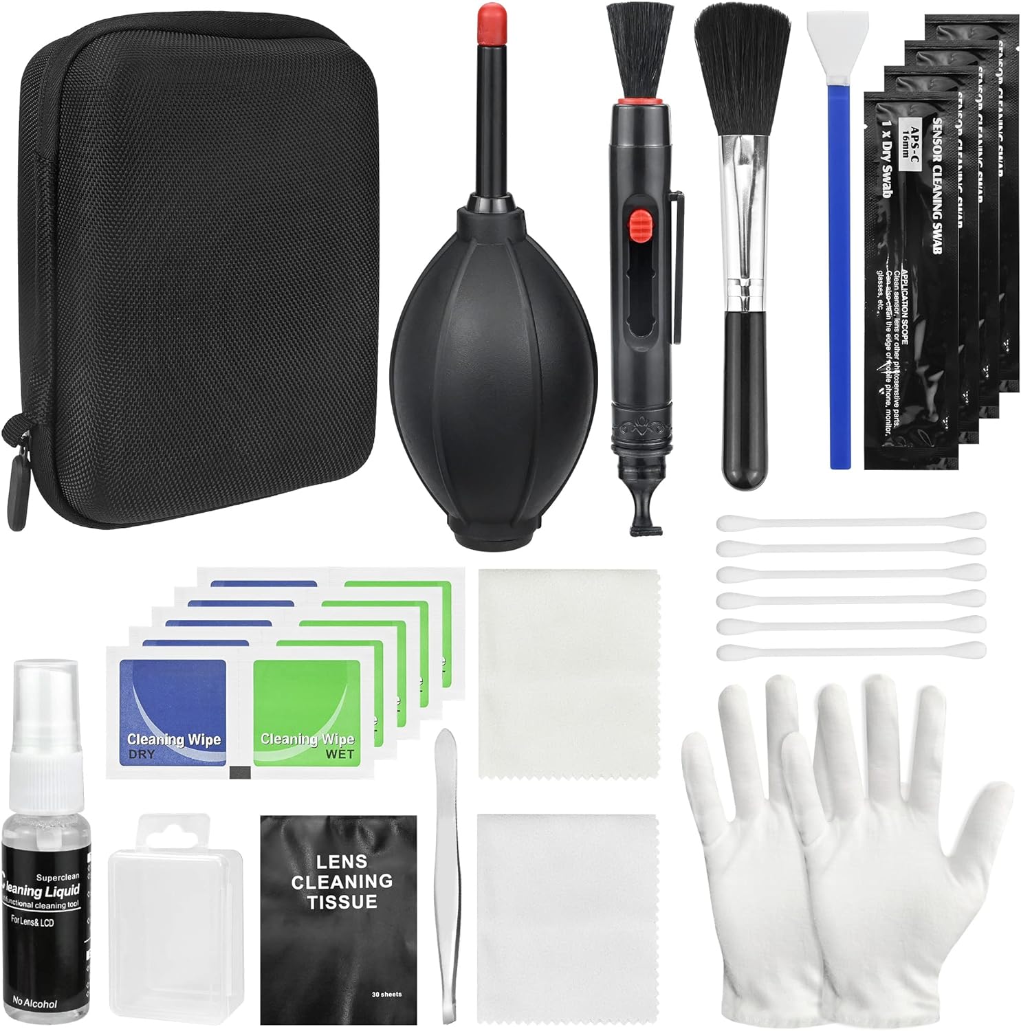 Professional Camera Cleaning Kit, DSLR Camera Cleaning Accessories with Storage Box, Screen Cleaner, Air Blower, Lens Cleaning Pen, Cleaning Brush, Cleaning Cloth, Cleaning Swabs, Gloves - Amazing Gadgets Outlet