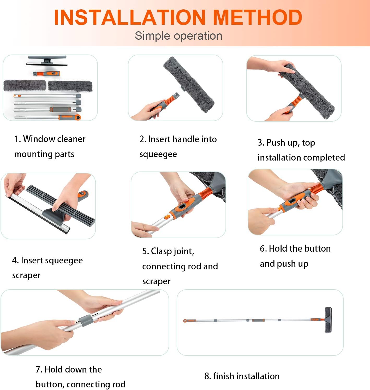 Professional Window Squeegee Cleaner, Equipment Kit Shower Squeegee 158cm Telescopic Window Washing Equipment with Bendable Head,and Aluminium Cleaning Tools for Indoor/Outdoor High Window   Import  Single ASIN  Import  Multiple ASIN ×Product cus - Amazing Gadgets Outlet