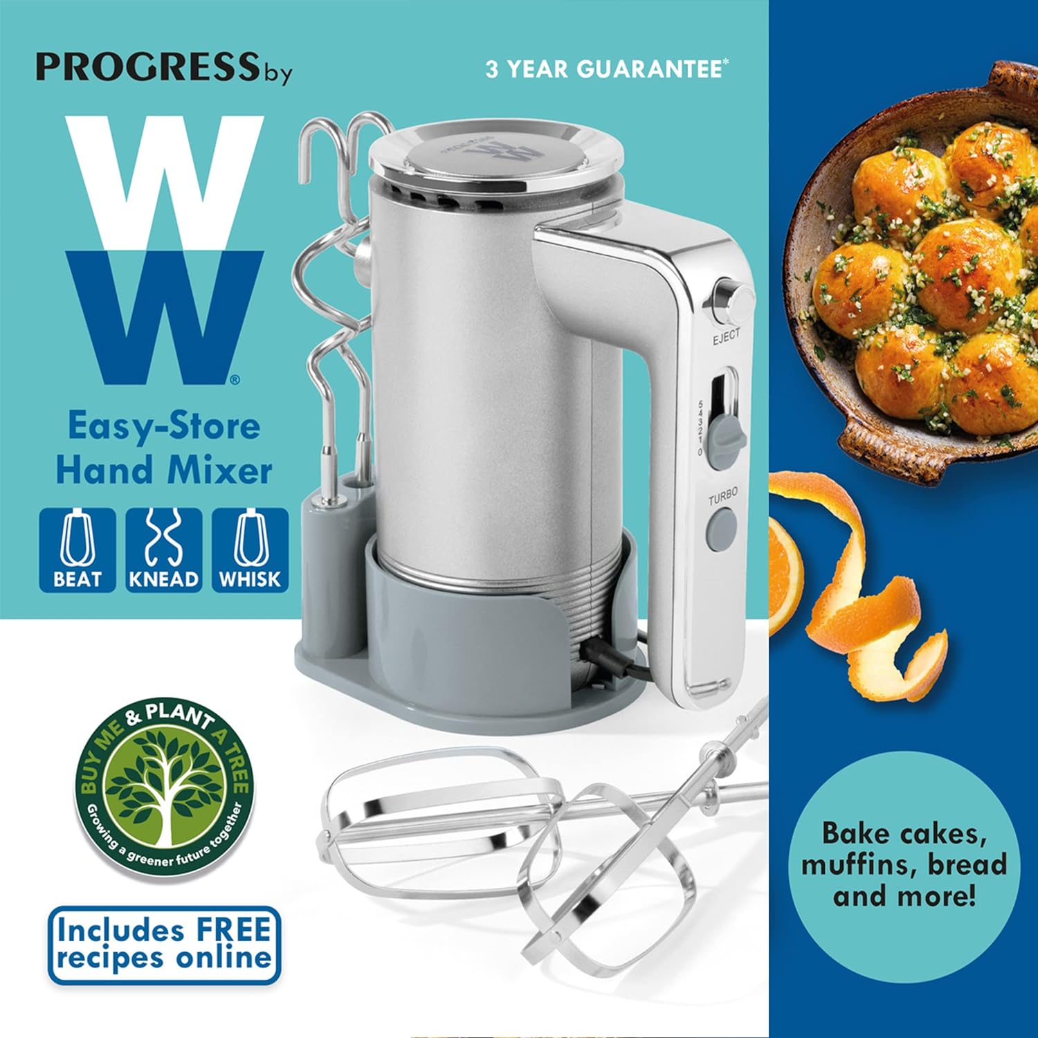Progress by WW EK5250WW Hand Mixer, Easy - Store, Dough Hooks & Mixing Beaters, 5 Speed Settings, Baking/Cooking, Whisk, Bread, Muffins, Salad Dressings, Omelettes, Storage Base Included, 300 W - Amazing Gadgets Outlet