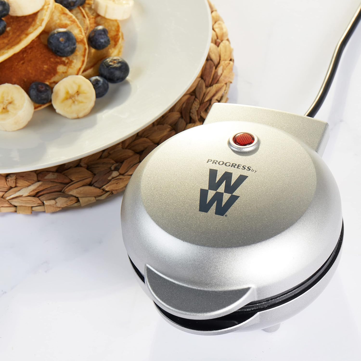 Progress by WW EK5312NWW Mini Snack Maker, Electric Grill, Non - Stick, Pancakes, Cookies, Eggs, Omelettes, Power/Ready Indicator Lights, 2 Min Preheat, Compact 11.5 cm Plate Size, 550 W - Amazing Gadgets Outlet