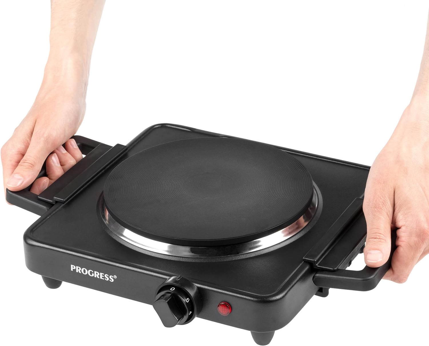 Progress EK4353P Electric Hot Plate – Portable Hob, Camping Cooker, Compact Tabletop Cast Iron Cooking Ring, Carry Handles, Single Burner Heating Plate, Non - Slip Feet, Adjustable Temperature, 1500 W - Amazing Gadgets Outlet