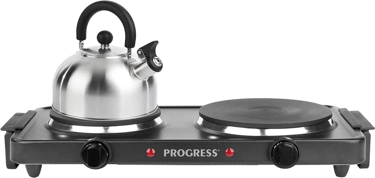 Progress EK4353P Electric Hot Plate – Portable Hob, Camping Cooker, Compact Tabletop Cast Iron Cooking Ring, Carry Handles, Single Burner Heating Plate, Non - Slip Feet, Adjustable Temperature, 1500 W - Amazing Gadgets Outlet