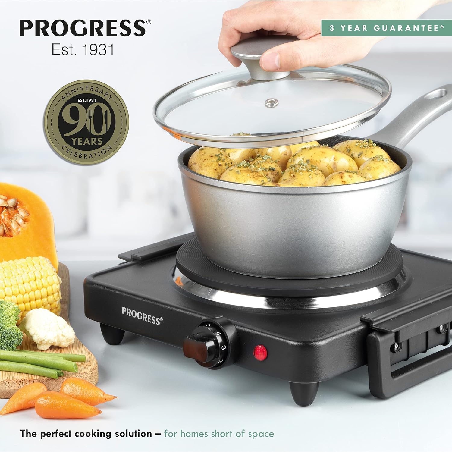 Progress EK4353P Electric Hot Plate – Portable Hob, Camping Cooker, Compact Tabletop Cast Iron Cooking Ring, Carry Handles, Single Burner Heating Plate, Non - Slip Feet, Adjustable Temperature, 1500 W - Amazing Gadgets Outlet