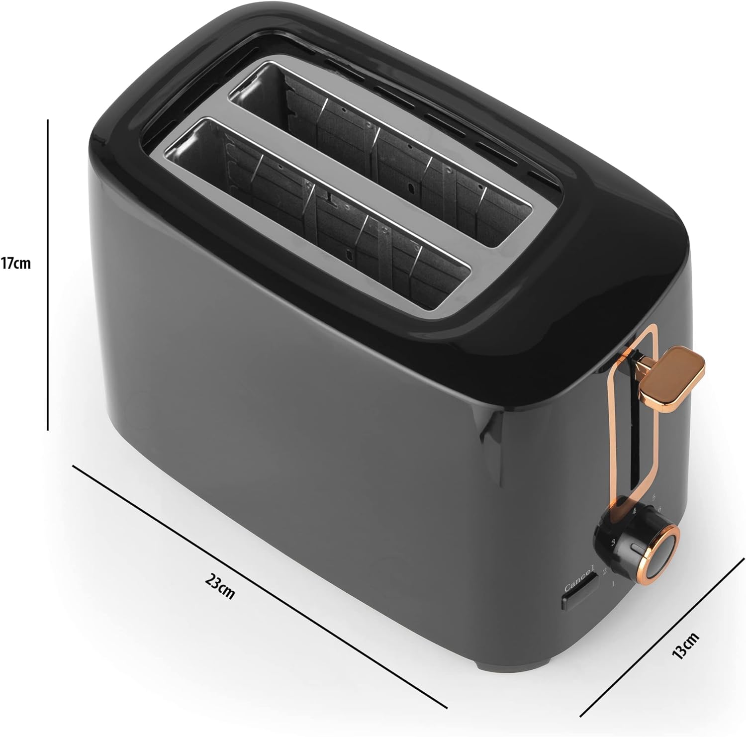 Progress EK5037P 2 - Slice Toaster – Black & Rose Gold Compact Design Toaster, Adjustable 7 Timer Browning Settings, Easy Clean Removable Crumb Tray, Cancel Function, Built - In Cord Storage, 700 W - Amazing Gadgets Outlet