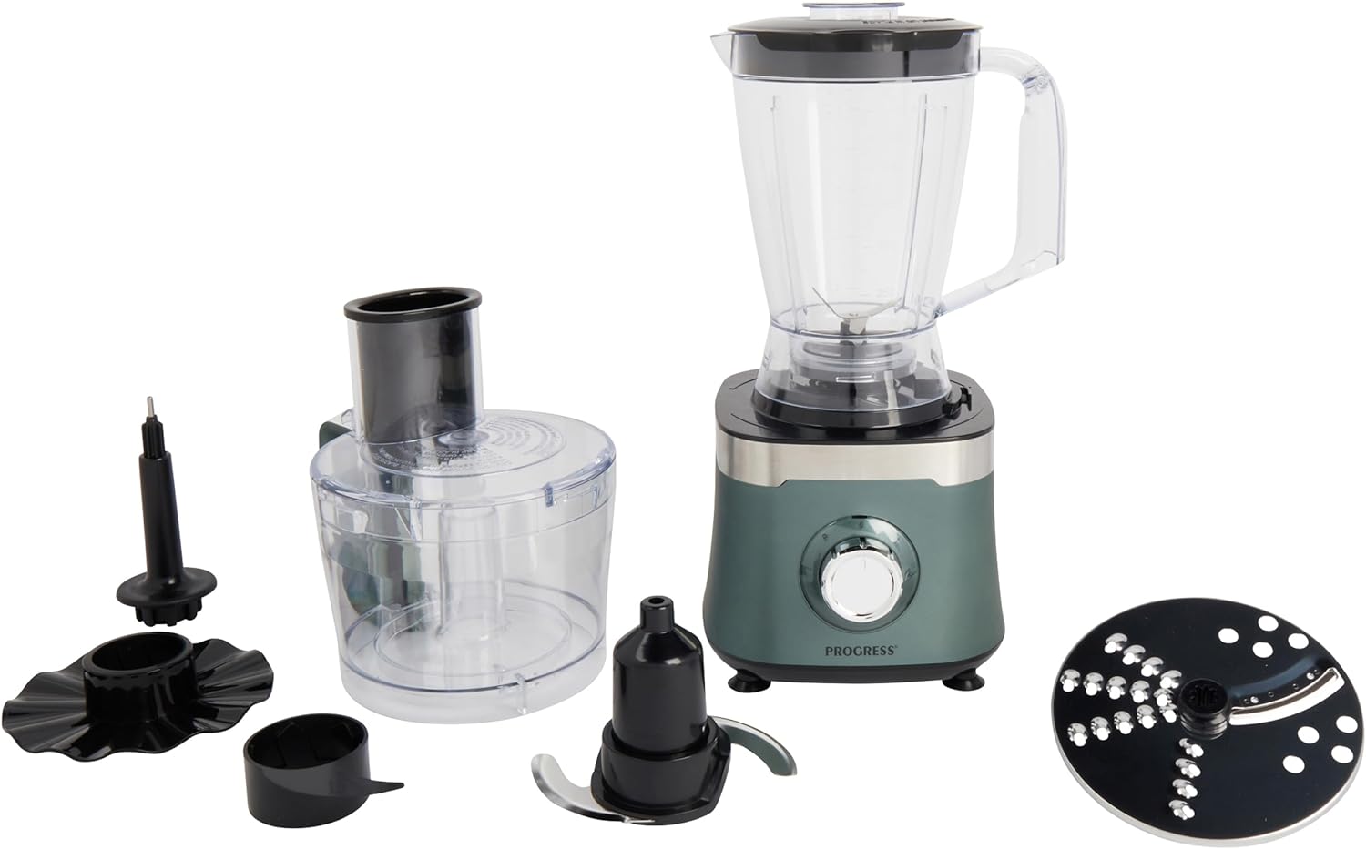 Progress EK5115PSHIMMERGRNWK Shimmer Food Processor & Blender Set – Chopper Smoothie Maker Machine, 2 Speeds and Pulse, Shred/Slice/Chop/Blend/Emulsify, 1.5L Bowl, 1.4L Blending Jug, 800 W, Green - Amazing Gadgets Outlet