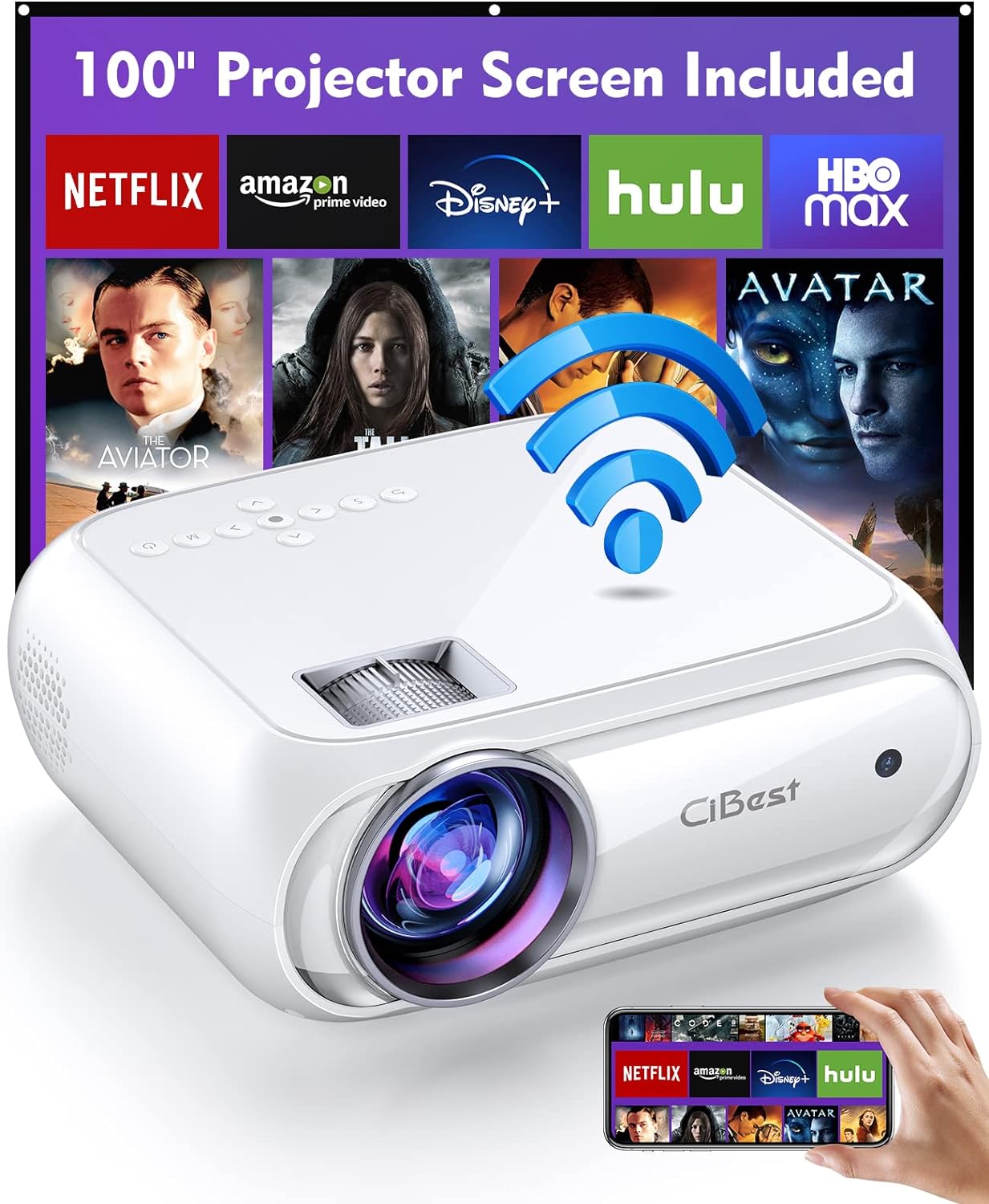 Projector, Cibest WiFi Mini Projector Full HD 1080P, 13000 Lux Portable projector Compatible with iOS/Android/Tablet/PC/TV Stick/USB (Bag and Tripod included) - Amazing Gadgets Outlet