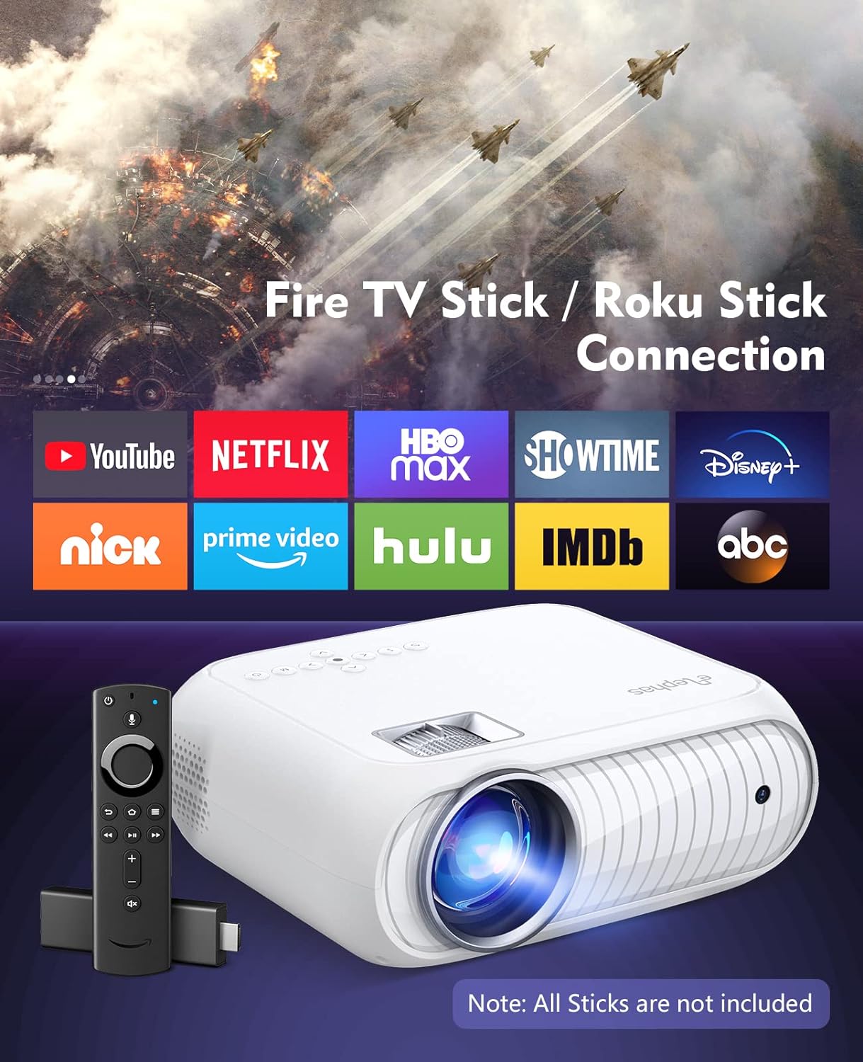 Projector, Home Theatre projector 1080P Full HD Supported, Upgraded 12000 Lux Video Mini Projector Compatible with iOS/Android/Tablet/PC/TV Stick/USB/DVD/Game - Amazing Gadgets Outlet