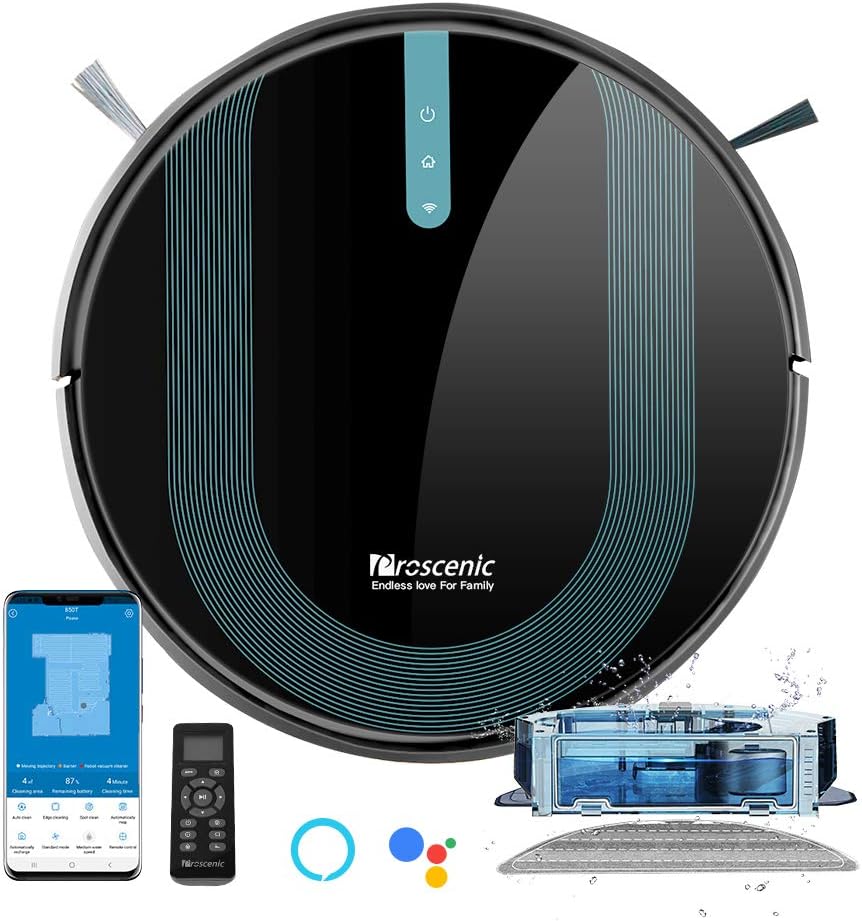 Proscenic 850T Robot Vacuum Cleaner with Mop, 3000Pa Strong Suction Robotic Vacuum with Mop, Wifi/App/Alexa/Remote Control, Automatic Self - Charging, Ideal for Pet Hair, Hard Floor&Carpet, 7.3cm Thin - Amazing Gadgets Outlet