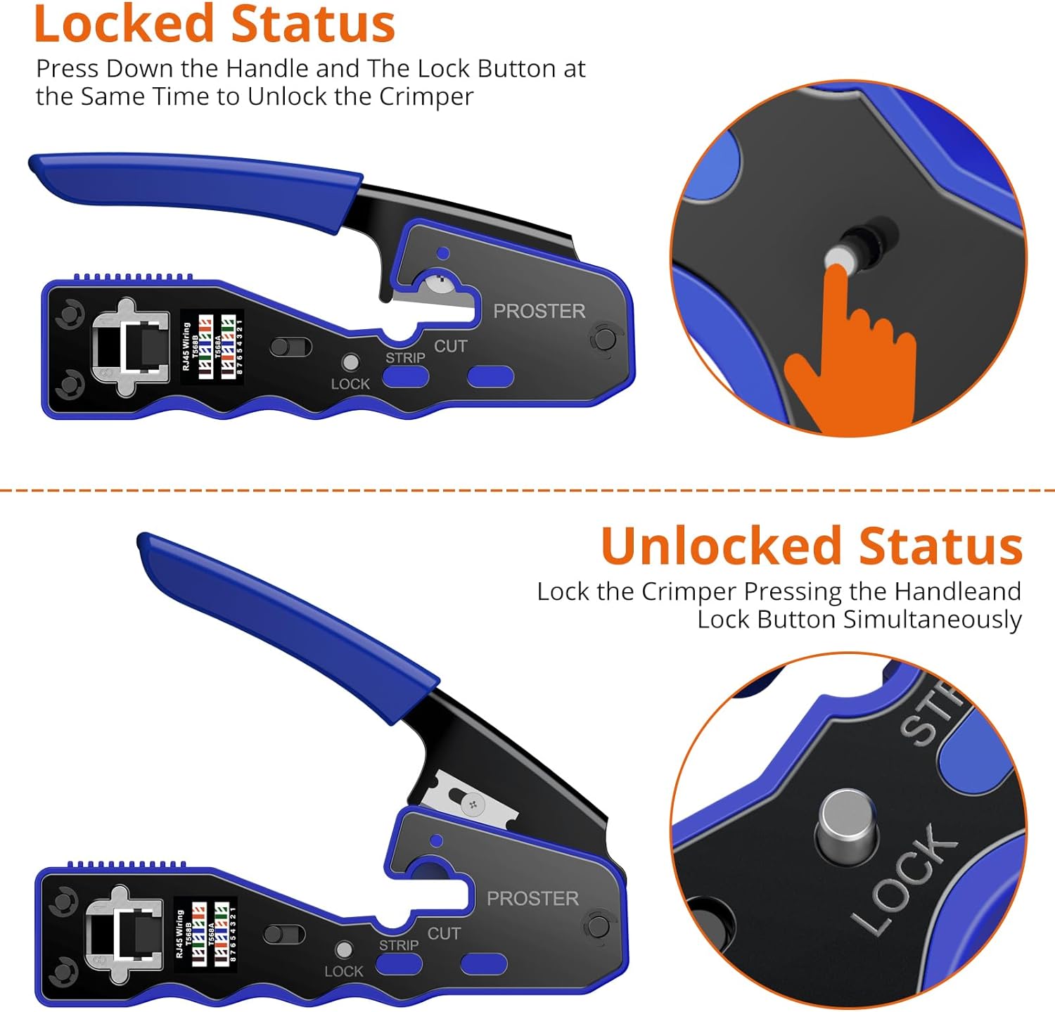 Proster RJ45 Crimp Tool Set All - in - one RJ45 Crimping Tool Kit with 50 PCS CAT6 Pass Through Connectors 50 PCS RJ45 Cat6 Protection Covers RJ45 Pass Through Crimp Tool - Amazing Gadgets Outlet