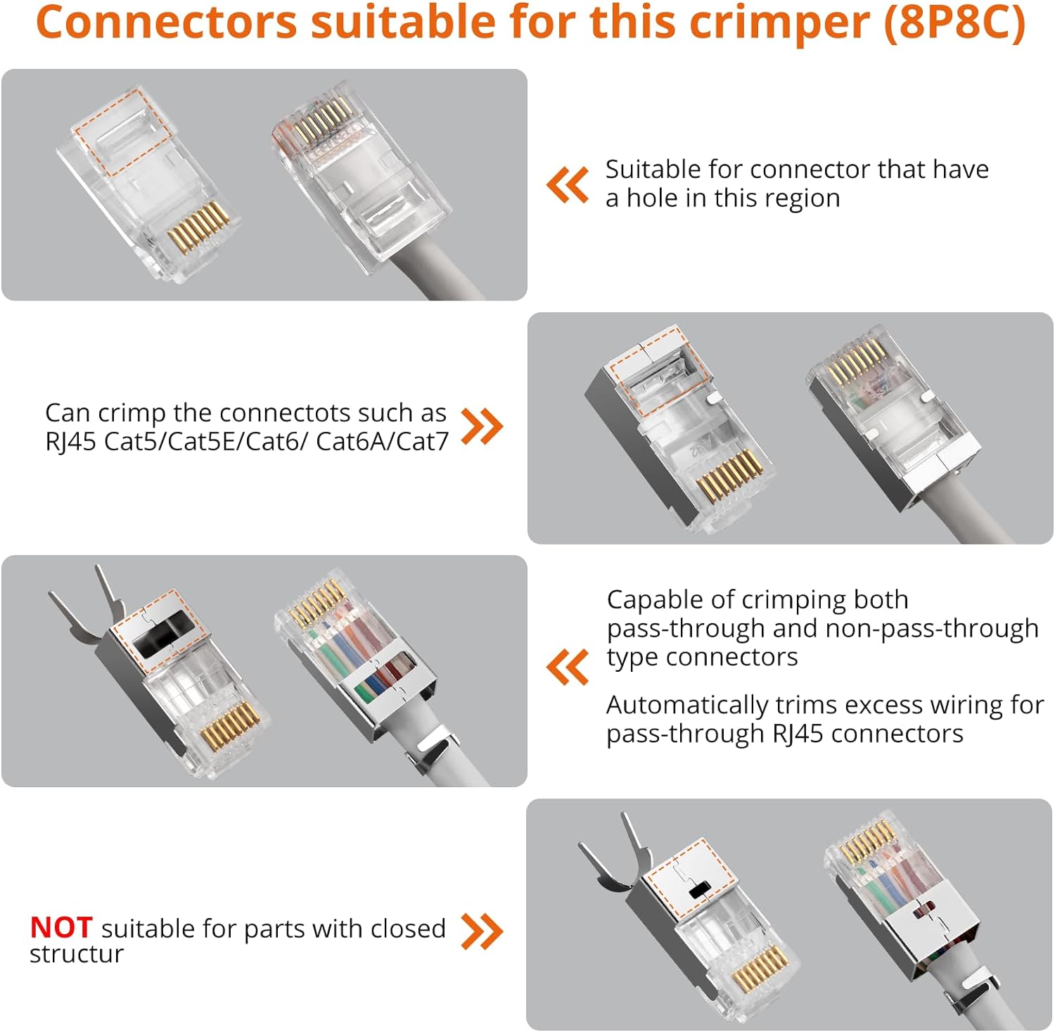 Proster RJ45 Crimp Tool Set All - in - one RJ45 Crimping Tool Kit with 50 PCS CAT6 Pass Through Connectors 50 PCS RJ45 Cat6 Protection Covers RJ45 Pass Through Crimp Tool - Amazing Gadgets Outlet