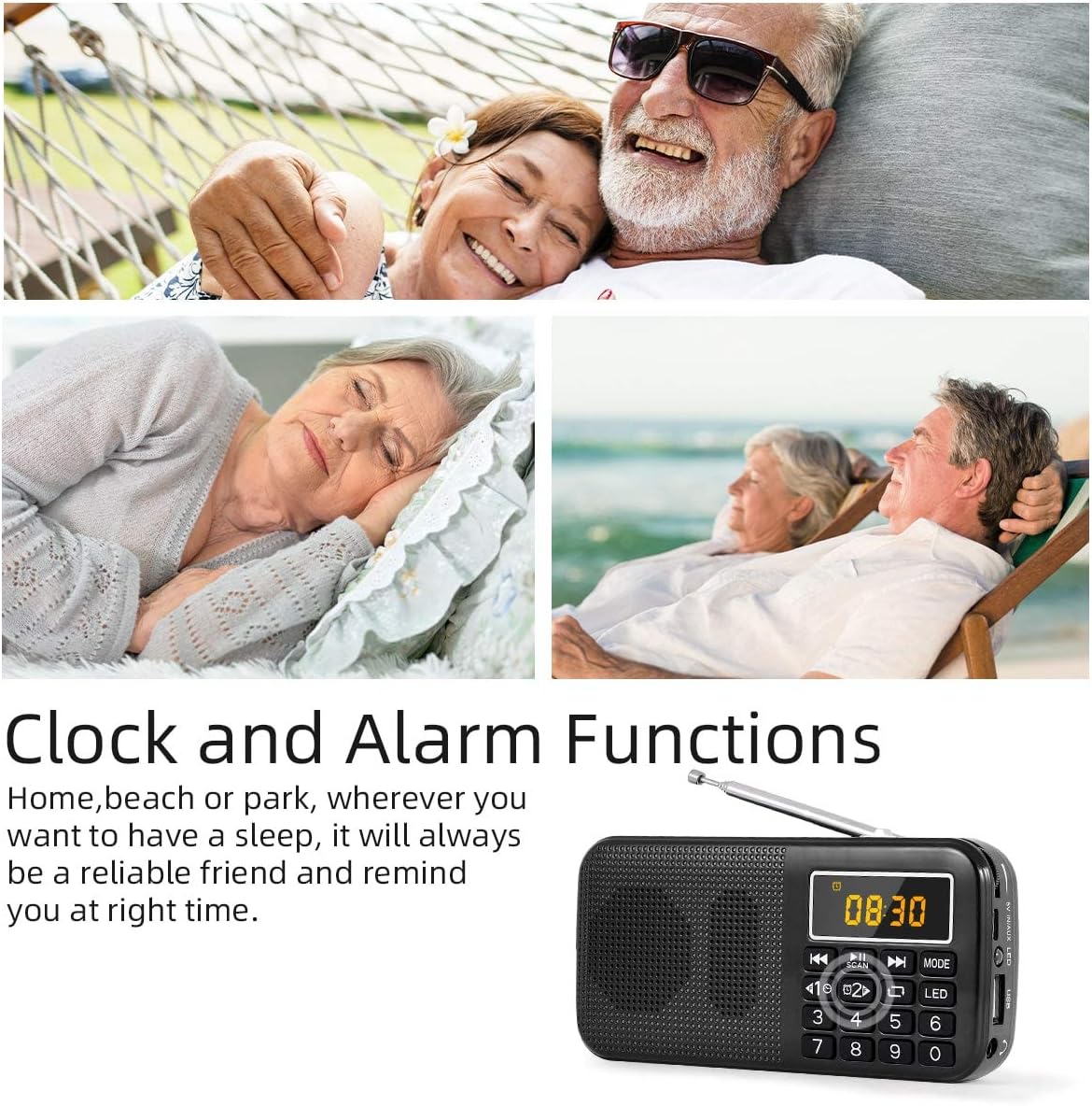 PRUNUS J - 725 Rechargeable Radio Portable, FM Radio Alarm Clock, Small Radio with 3000mAh Rechargeable Battery. Battery Operated Radio Digital support SD USB MP3 AUX Player and Emergency Flashlight. - Amazing Gadgets Outlet