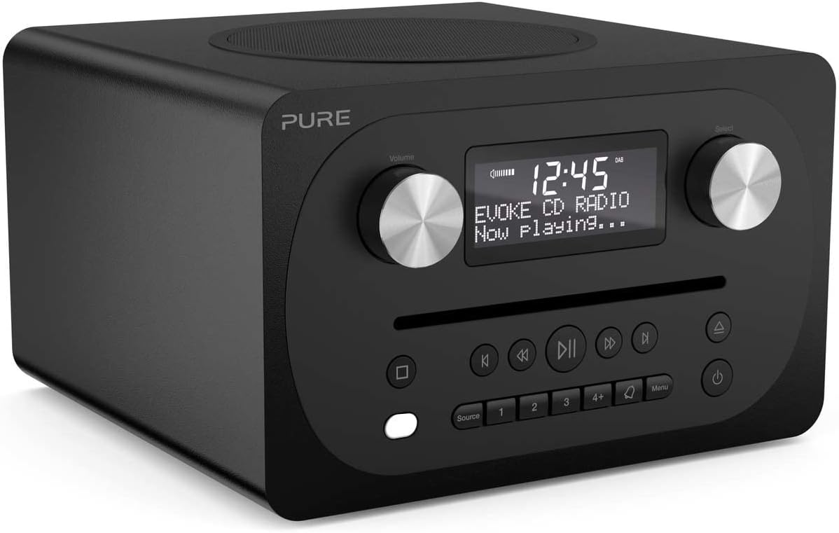 Pure Evoke C - D4 All - in - One Music System with DAB/DAB+/FM Digital Radio – DAB Radio with Bluetooth Music Streaming, Dual Alarms and CD Player – Siena Black - Amazing Gadgets Outlet