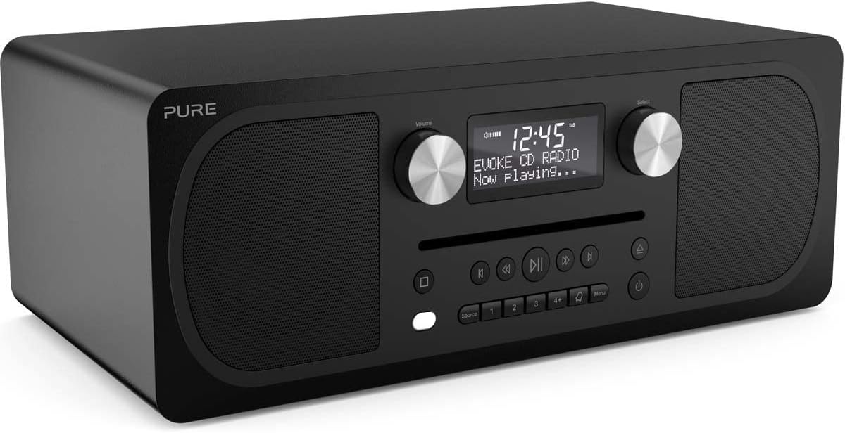 Pure Evoke C - D4 All - in - One Music System with DAB/DAB+/FM Digital Radio – DAB Radio with Bluetooth Music Streaming, Dual Alarms and CD Player – Siena Black - Amazing Gadgets Outlet