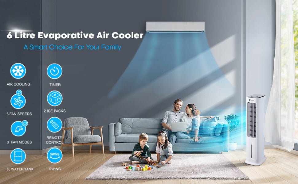 PureMate 6L Portable Air Cooler with 4 Operational Modes & 3 Speeds Cooling Fan, Digital Display, High Powered Evaporative Oscillation Air Cooler with Built in Timer & Remote Control - Amazing Gadgets Outlet