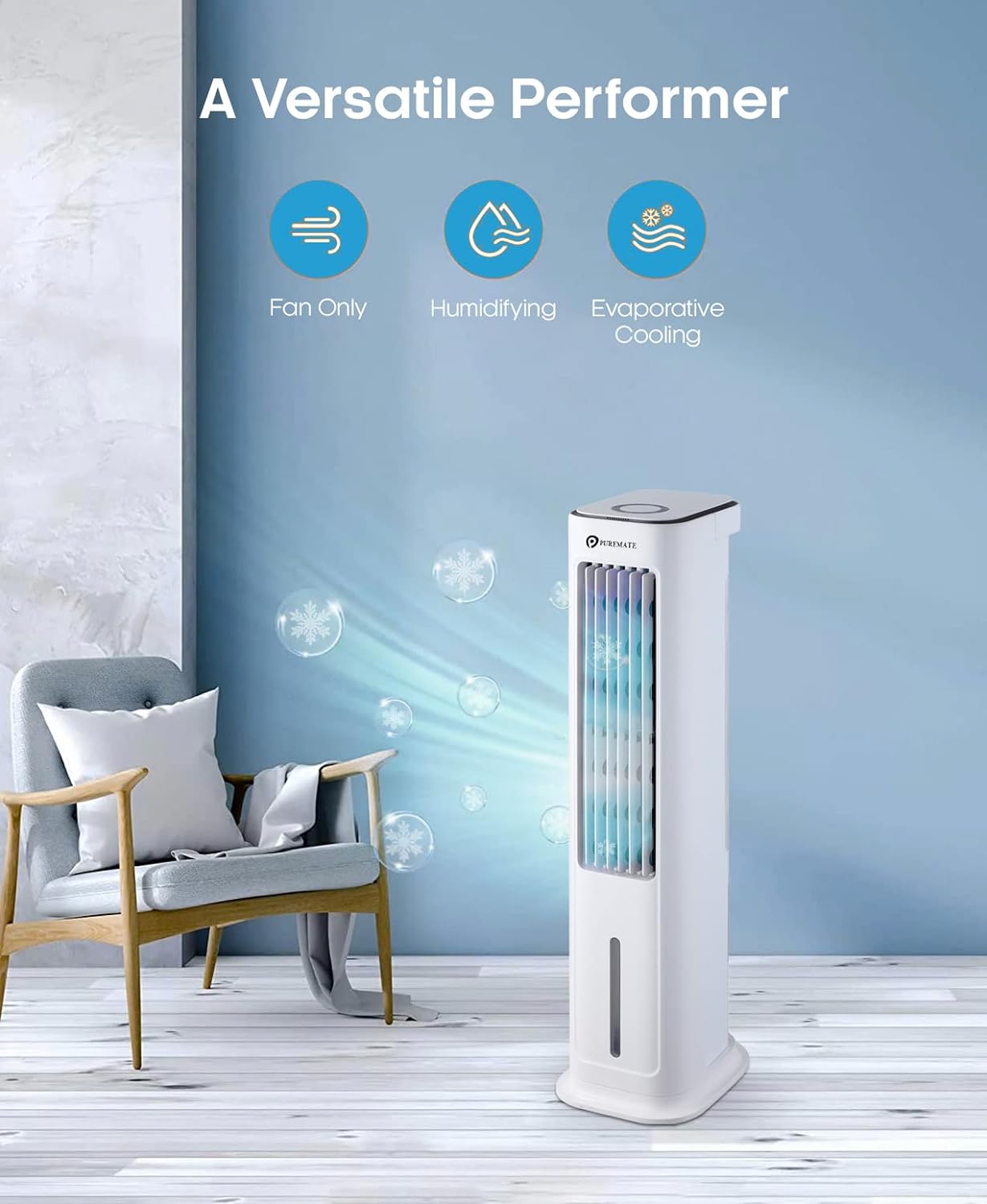 PureMate 6L Portable Air Cooler with 4 Operational Modes & 3 Speeds Cooling Fan, Digital Display, High Powered Evaporative Oscillation Air Cooler with Built in Timer & Remote Control - Amazing Gadgets Outlet