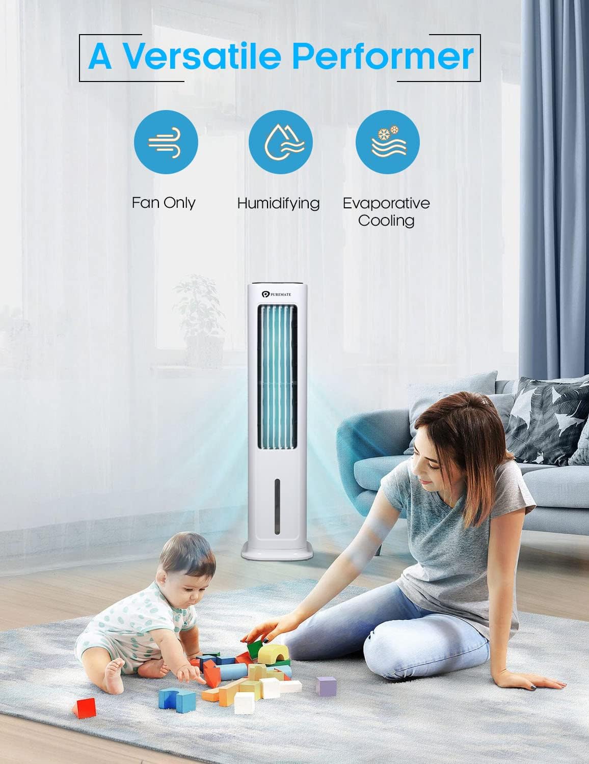 PureMate 6L Portable Air Cooler with 4 Operational Modes & 3 Speeds Cooling Fan, Digital Display, High Powered Evaporative Oscillation Air Cooler with Built in Timer & Remote Control - Amazing Gadgets Outlet