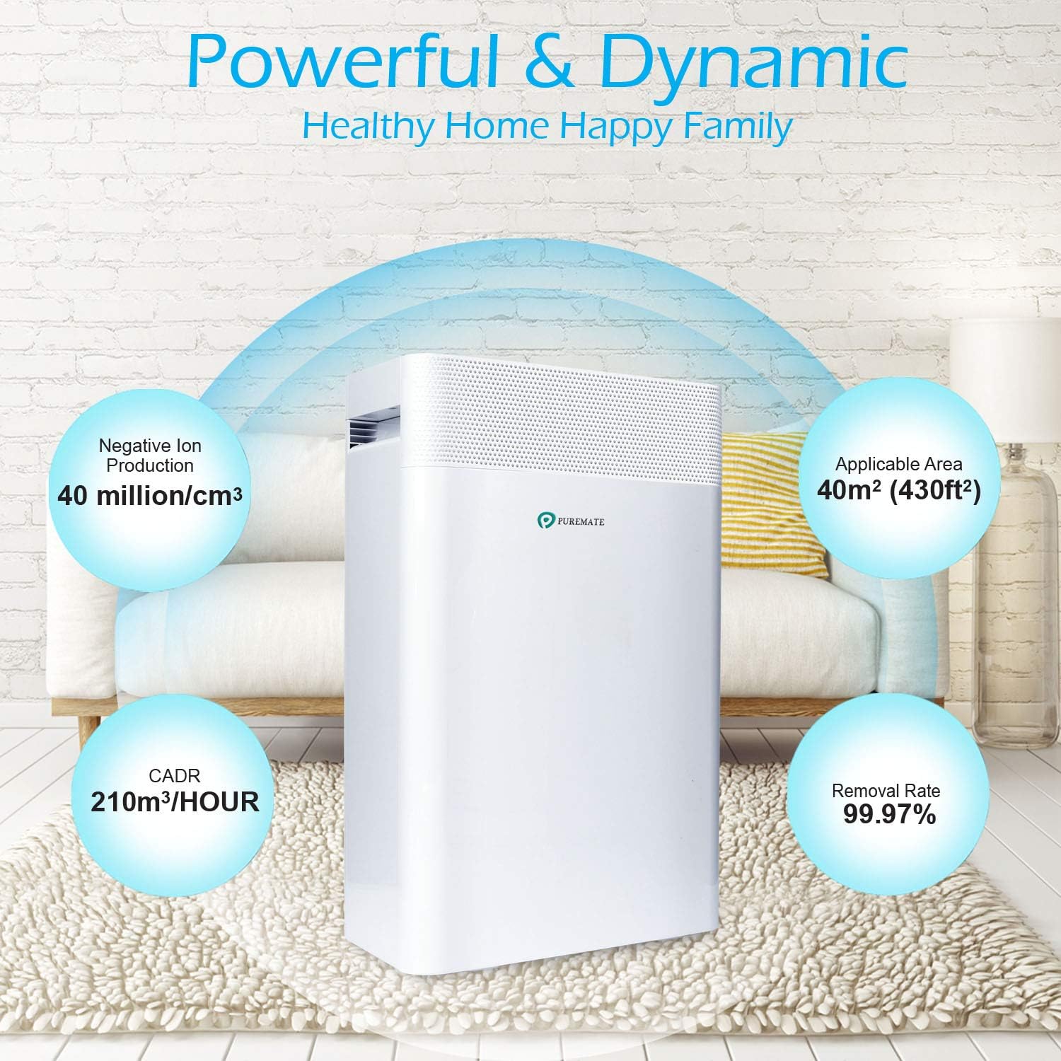 PureMate Air Purifier for Home 5 in1 with Ioniser and Sleep Mode - True HEPA Filter & Active Carbon, Removes Germs & Viruses, Allergies & Asthma, Pollen, Dust, Smokers, Hay Fever, Pets Dander - Amazing Gadgets Outlet