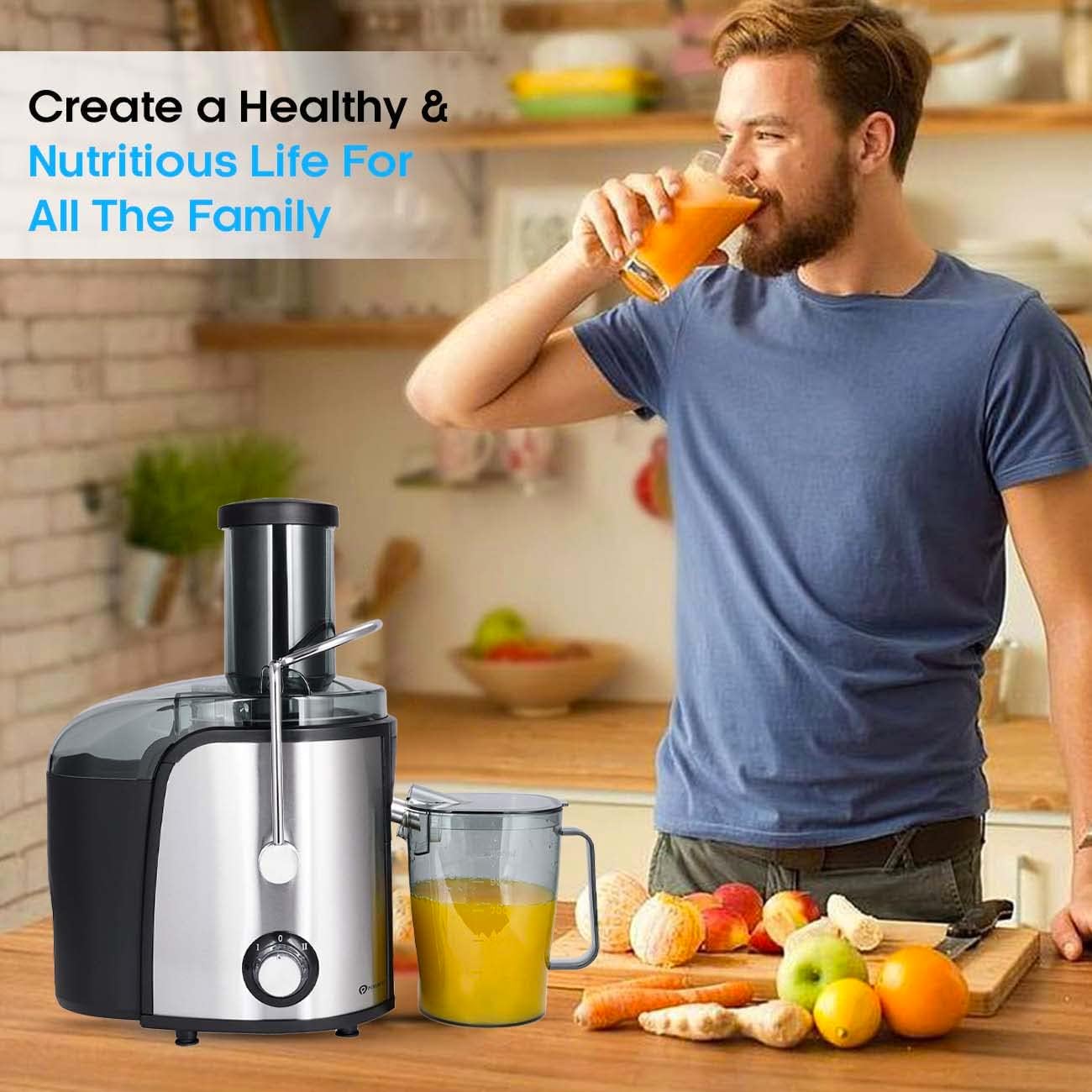 PureMate Juicer Machines, 800W Powerful Juicer Extractor Quick Juicing for Whole Fruit and Vegetable, BPA - Free with 2 Speed Settings, Easy to Clean & 75MM Large Feed Chute, Centrifugal Juicer Machine - Amazing Gadgets Outlet