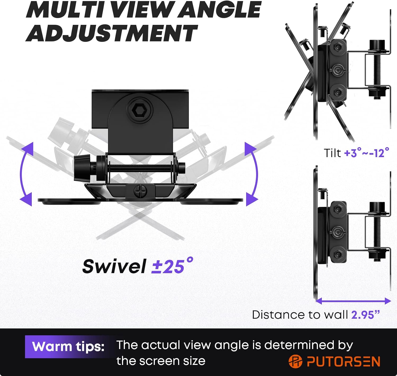 PUTORSEN 13 - 30 32 inch TV Wall Bracket(32 inch Only fits VESA 100x100mm), Tilt Swivel Wall TV bracket for LCD LED Screens & Monitors, TV Monitor Wall Mount, VESA 75x75/100x100mm, Max Load 55lbs, Black - Amazing Gadgets Outlet