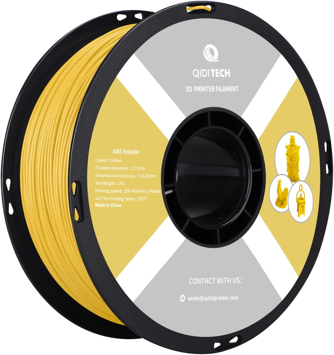 QIDI TECH ABS Rapido Filament 1.75mm, 3D Printer Filament ABS 1kg Spool (2.2lbs), Suitable for Hyper Speed Printing, 3D Printing Filament Fit Most FDM 3D Printers, Hyperly Resistant, Yellow - Amazing Gadgets Outlet