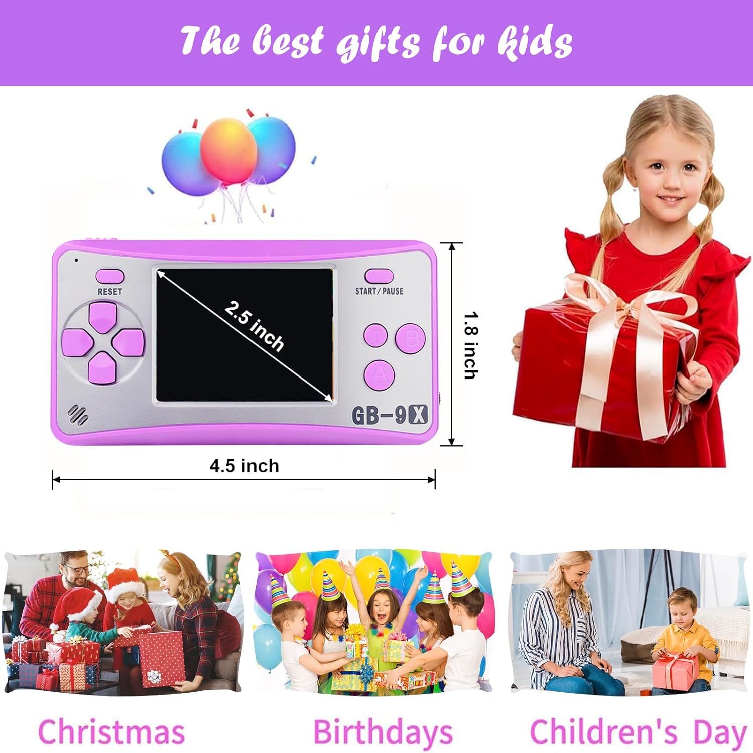 QINGSHE Portable Handheld Games console for Kids 2.5" LCD Screen 168 Games TV Output Arcade Gaming Player System Birthday for Your Boys Girls(Purple) - Amazing Gadgets Outlet