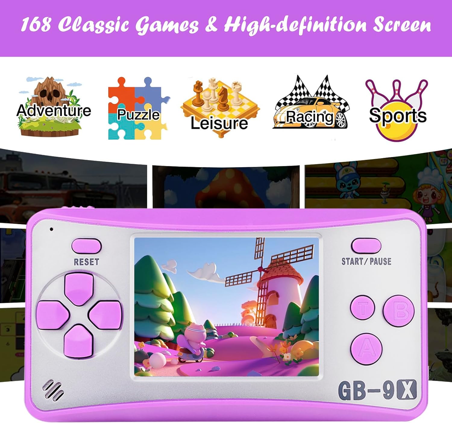 QINGSHE Portable Handheld Games console for Kids 2.5" LCD Screen 168 Games TV Output Arcade Gaming Player System Birthday for Your Boys Girls(Purple) - Amazing Gadgets Outlet