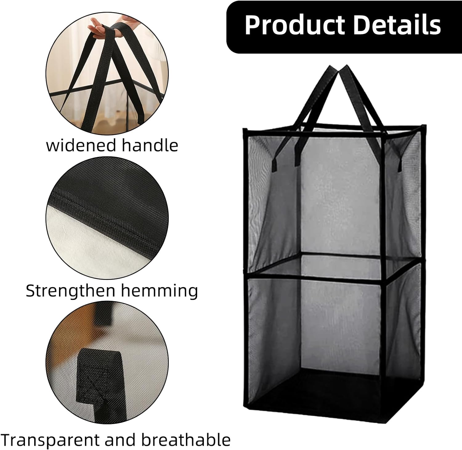 Qivine 2Pcs Collapsible Laundry Baskets, Black Pop up Laundry Basket, Mesh Laundry Hamper, Breathable Dirty Clothes Basket with Handles for Bathroom College Dorm (1 Single Layer and 1 Double Layer) - Amazing Gadgets Outlet