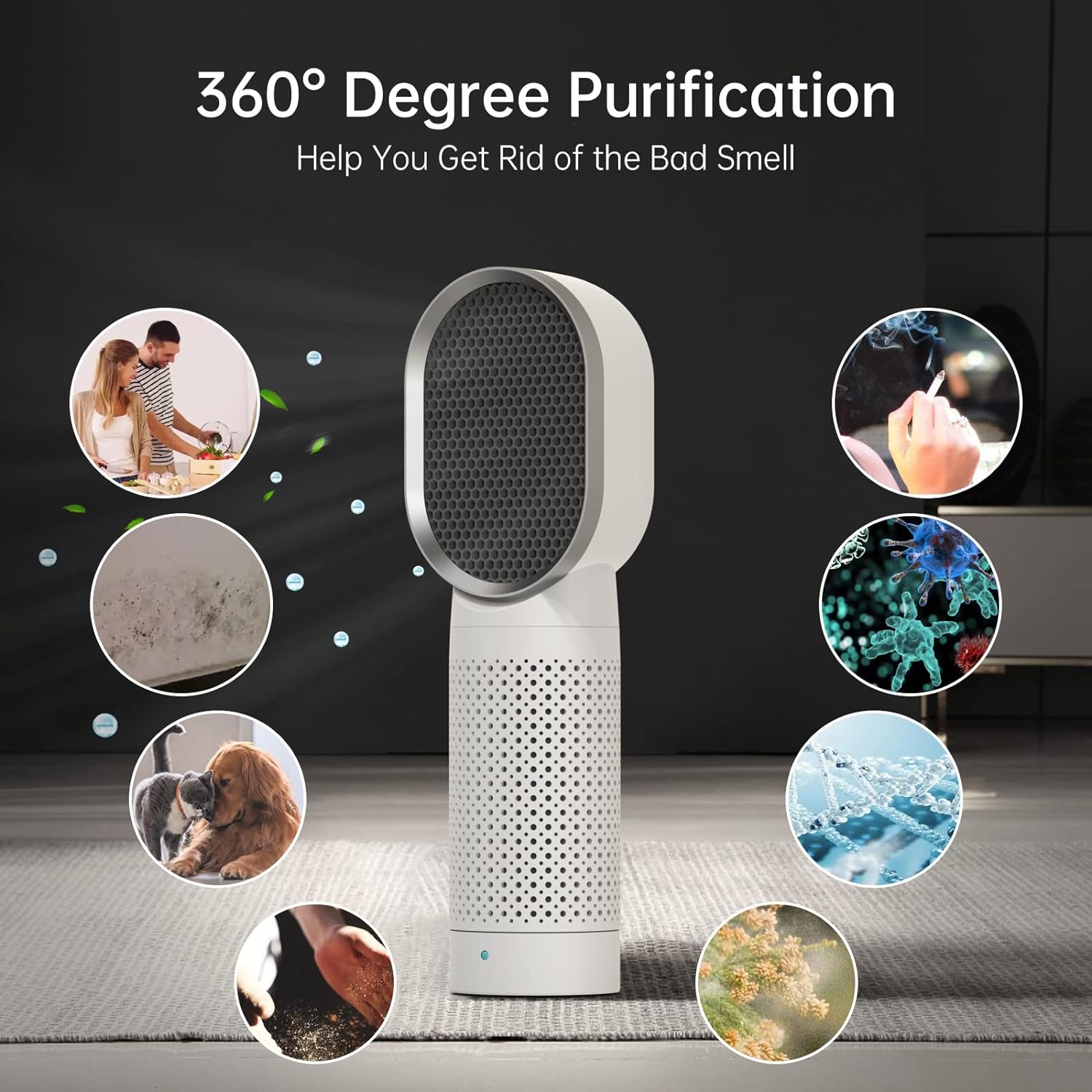 QUEENTY Air Purifier for Bedroom with True HEPA Filter, Portable HEPA Air Purifier for Office, 2 Speeds, Energy Save, Remove 99.97% of Pollen, Allergy Particles, Dust, Smoke, Odors Pets Hair (White) - Amazing Gadgets Outlet