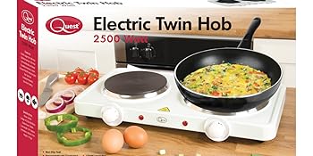 Quest 35250 Electric Twin Hot Plate Control 1000W & 1500W Hobs / 5 Temperature Settings/Portable, Ideal for Cooking While Travelling, 2500 W, White - Amazing Gadgets Outlet