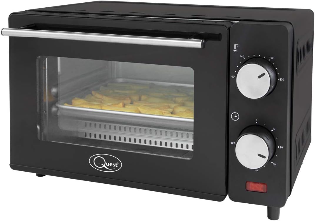 Quest 35409 Compact 9L Mini Oven/Temperature Controlled from 100 - 230° / 60 Minute Timer with Auto Shut Off / 650W / Tempered Glass Door / 36.5 cm x 28.5 cm x 22.1 cm, Black - Amazing Gadgets Outlet