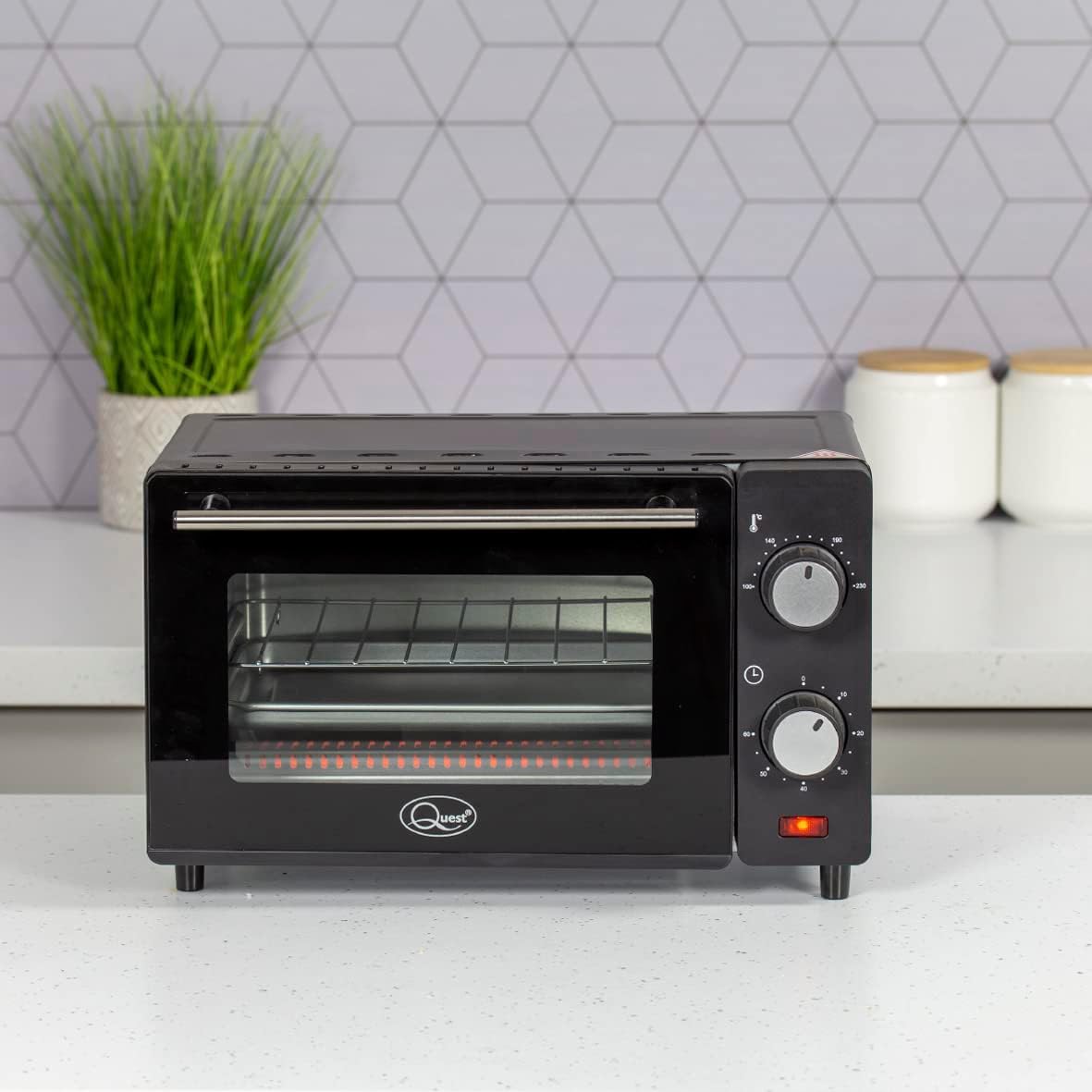 Quest 35409 Compact 9L Mini Oven/Temperature Controlled from 100 - 230° / 60 Minute Timer with Auto Shut Off / 650W / Tempered Glass Door / 36.5 cm x 28.5 cm x 22.1 cm, Black - Amazing Gadgets Outlet