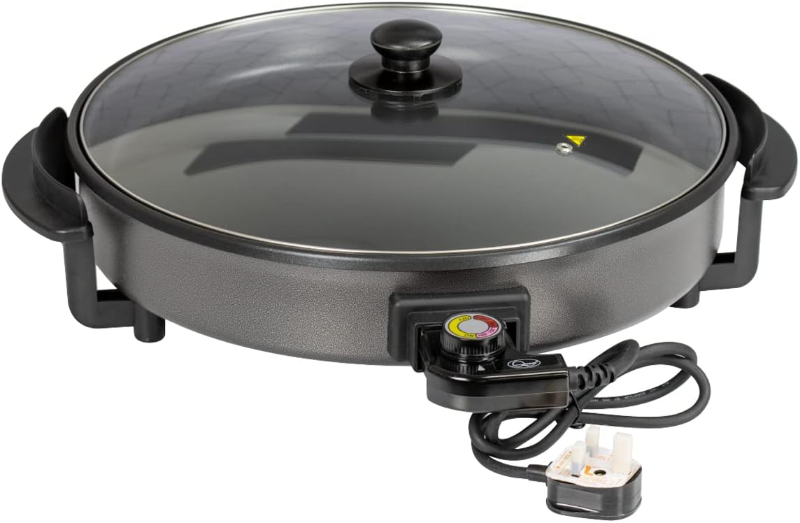 Quest 35410 30cm Multi - Function Electric Cooker Pan with Lid/Adjustable Thermostatic Control/Non - Stick Aluminium / 30 x 30cm Surface/Detachable Power Cable For Serving - Amazing Gadgets Outlet