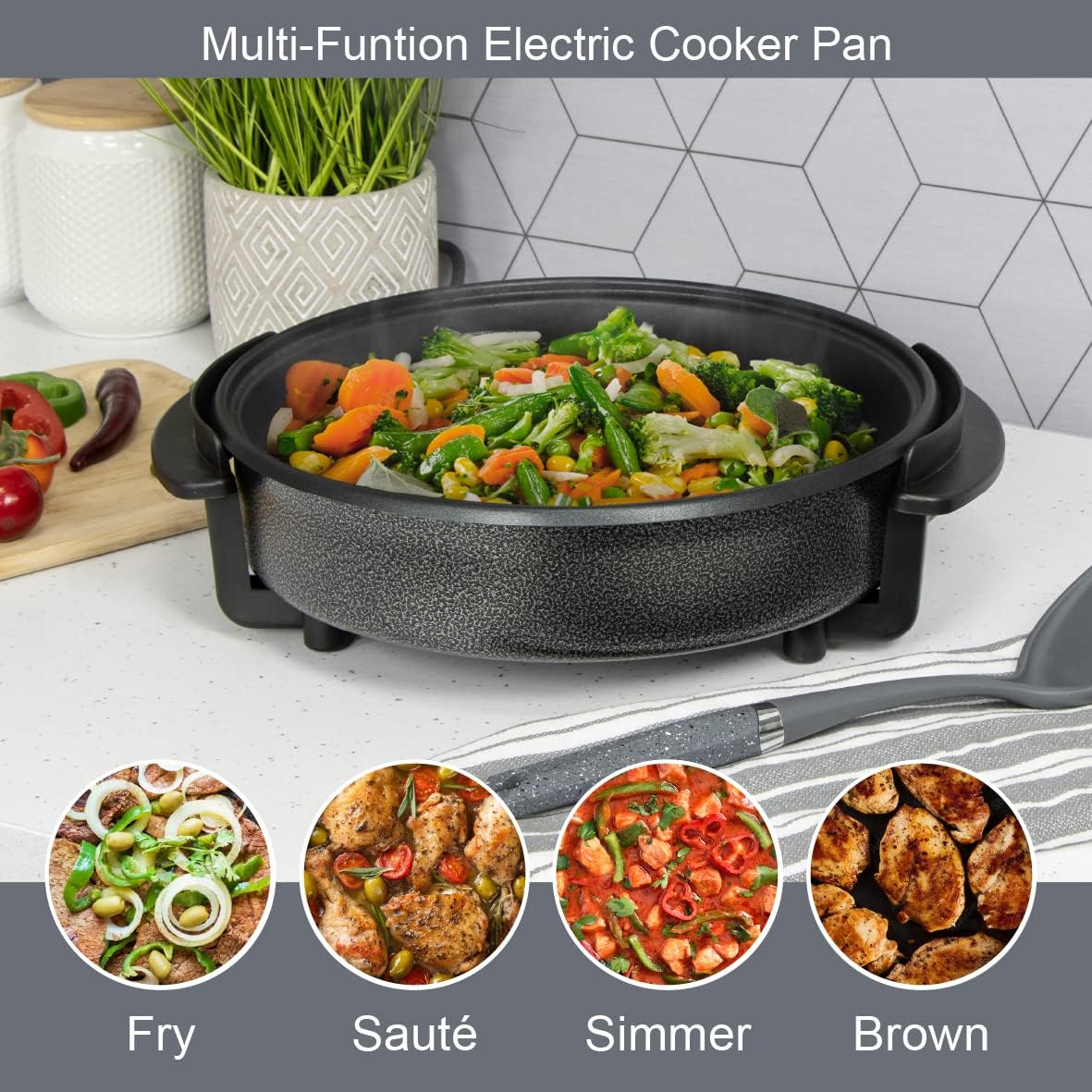 Quest 35410 30cm Multi - Function Electric Cooker Pan with Lid/Adjustable Thermostatic Control/Non - Stick Aluminium / 30 x 30cm Surface/Detachable Power Cable For Serving - Amazing Gadgets Outlet