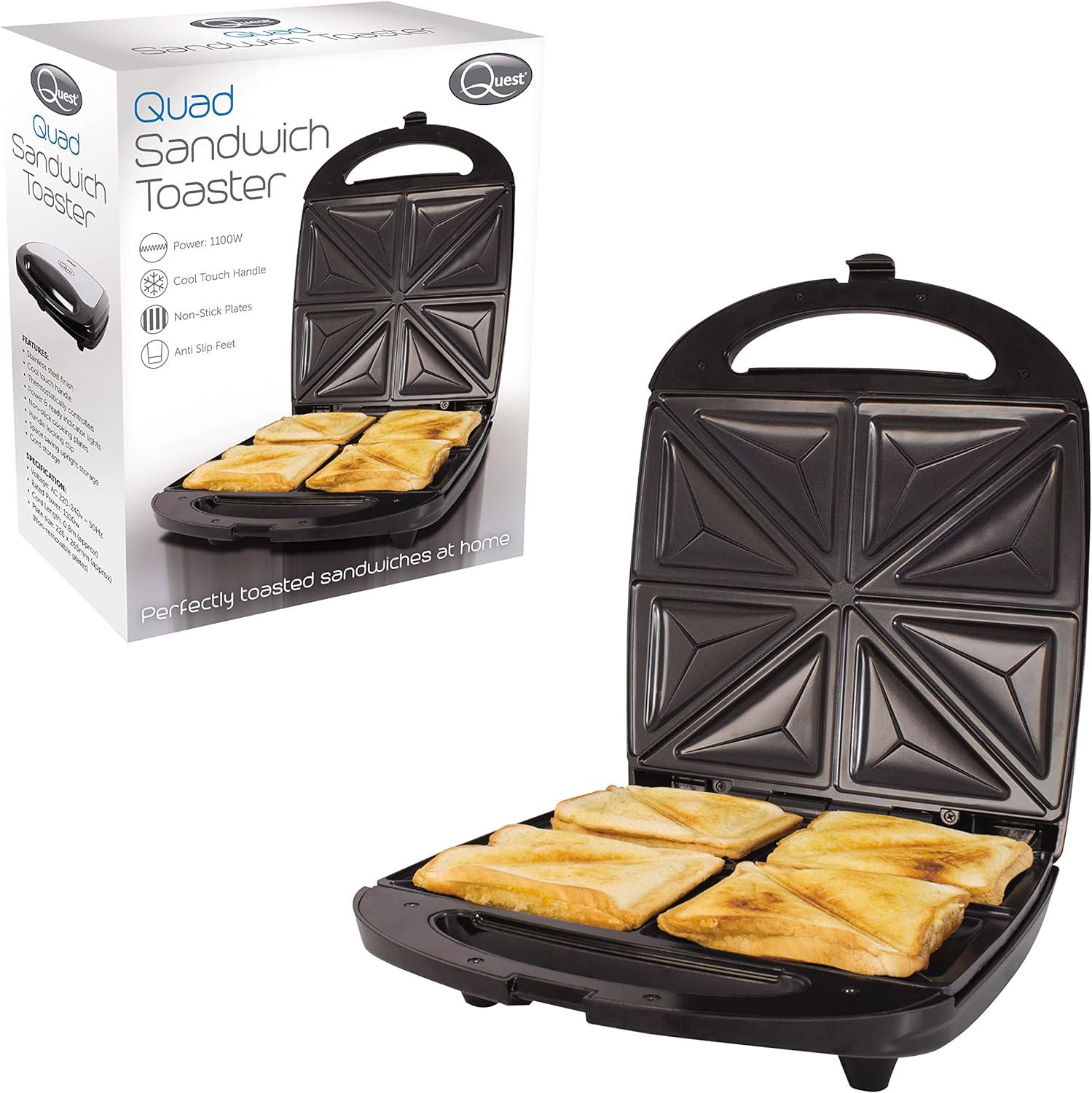 Quest 35990 4 Portion Non - Stick Toastie Maker/Easy to Clean/Student Essentials for University Kitchen - Amazing Gadgets Outlet