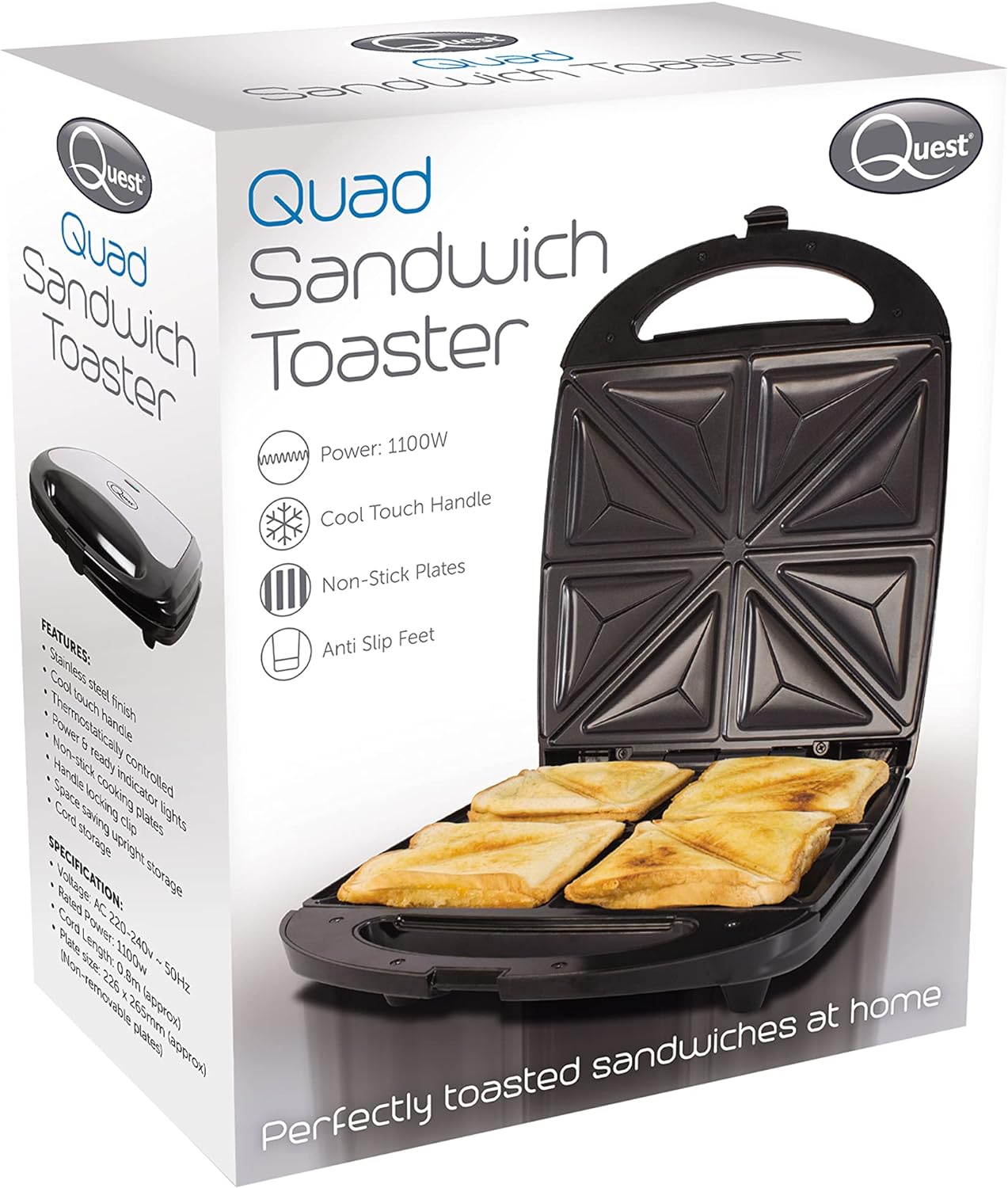 Quest 35990 4 Portion Non - Stick Toastie Maker/Easy to Clean/Student Essentials for University Kitchen - Amazing Gadgets Outlet