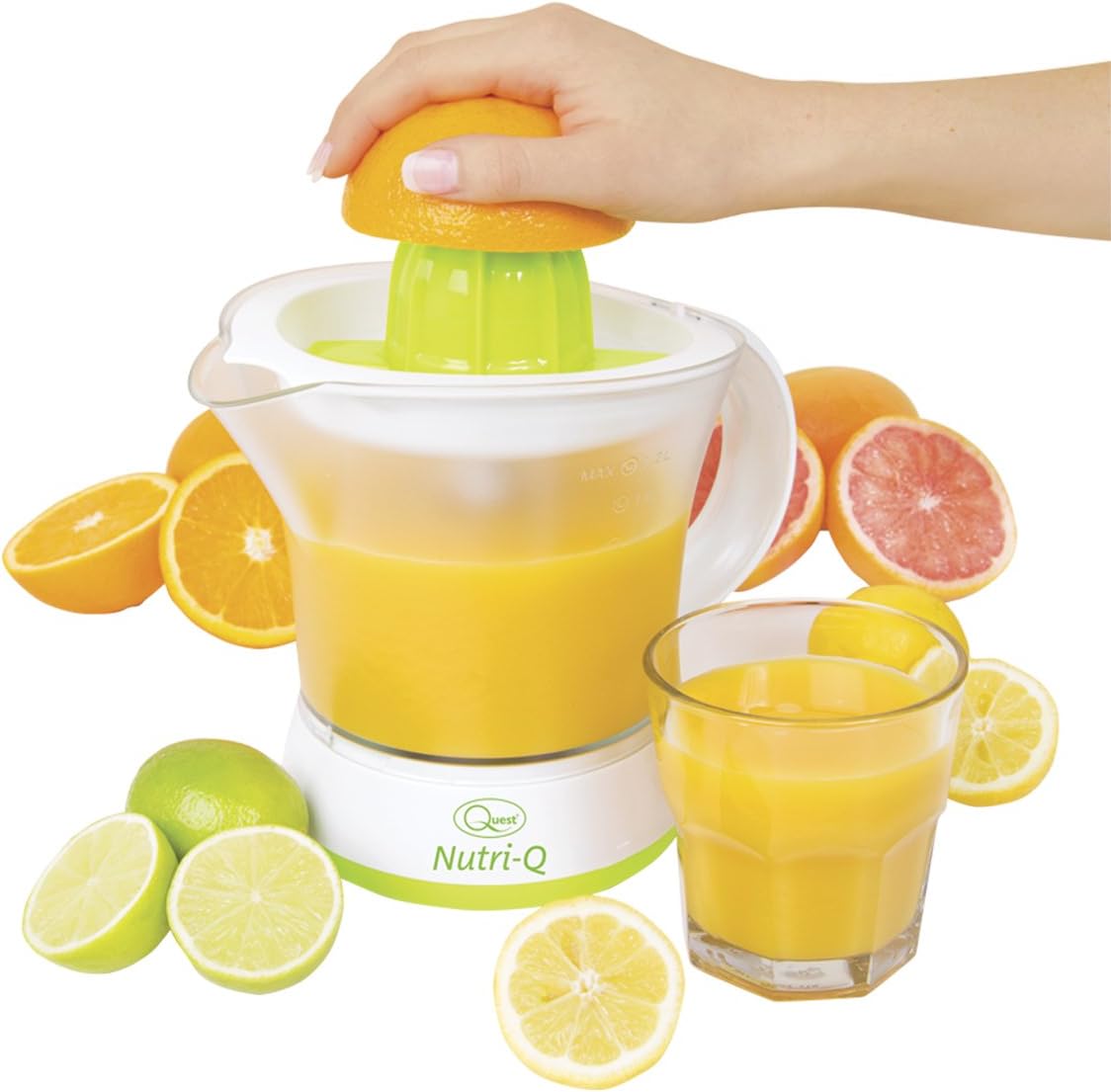 Quest Nutri - Q 34210 Quick Press Electric Citrus Juicer / 2 Different Cone Sizes / 1.2L Jug / Adjustable Pulp Strainer / Dual Direction Juicing / Low Noise / Dishwasher Safe Parts - Amazing Gadgets Outlet