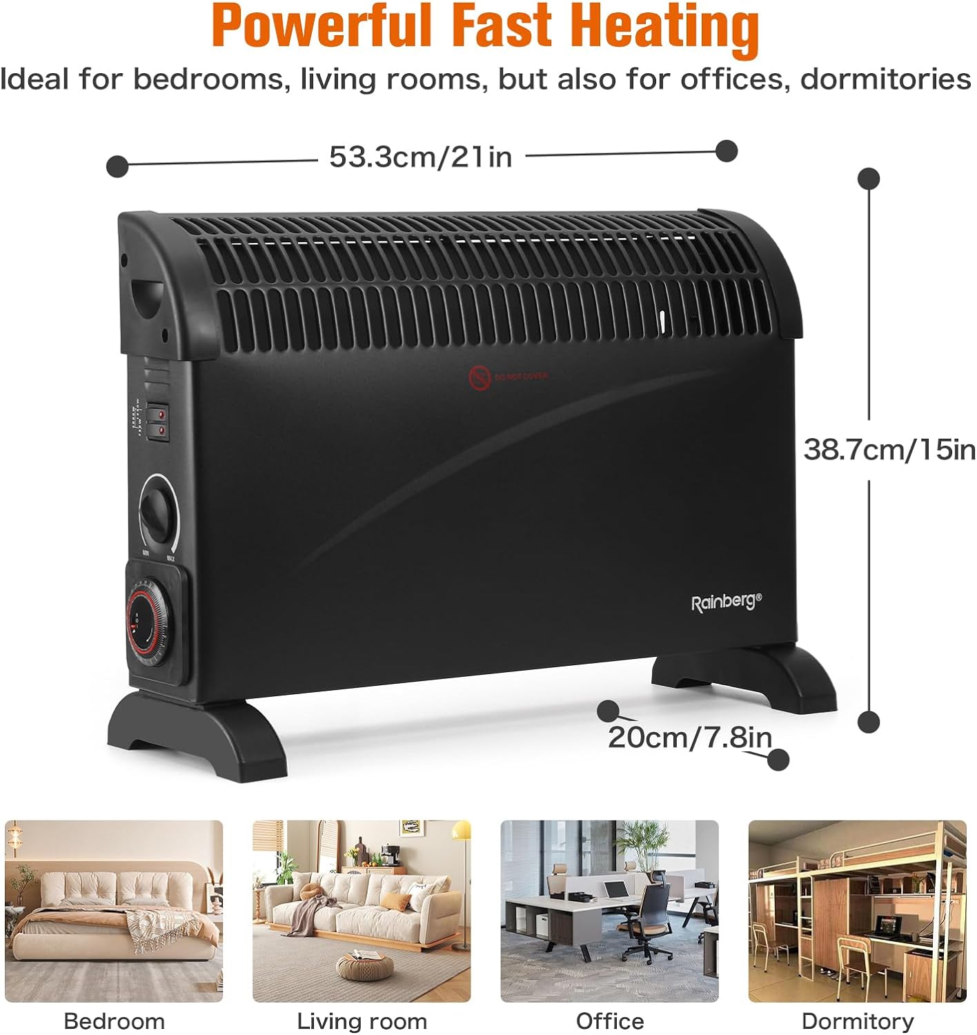 Rainberg 2000W Convector Radiator Heater with 24hr Timer, Electric Heater, Radiator, Heaters for Home/Office, Energy Efficient & Silent Heater. (Black) - Amazing Gadgets Outlet