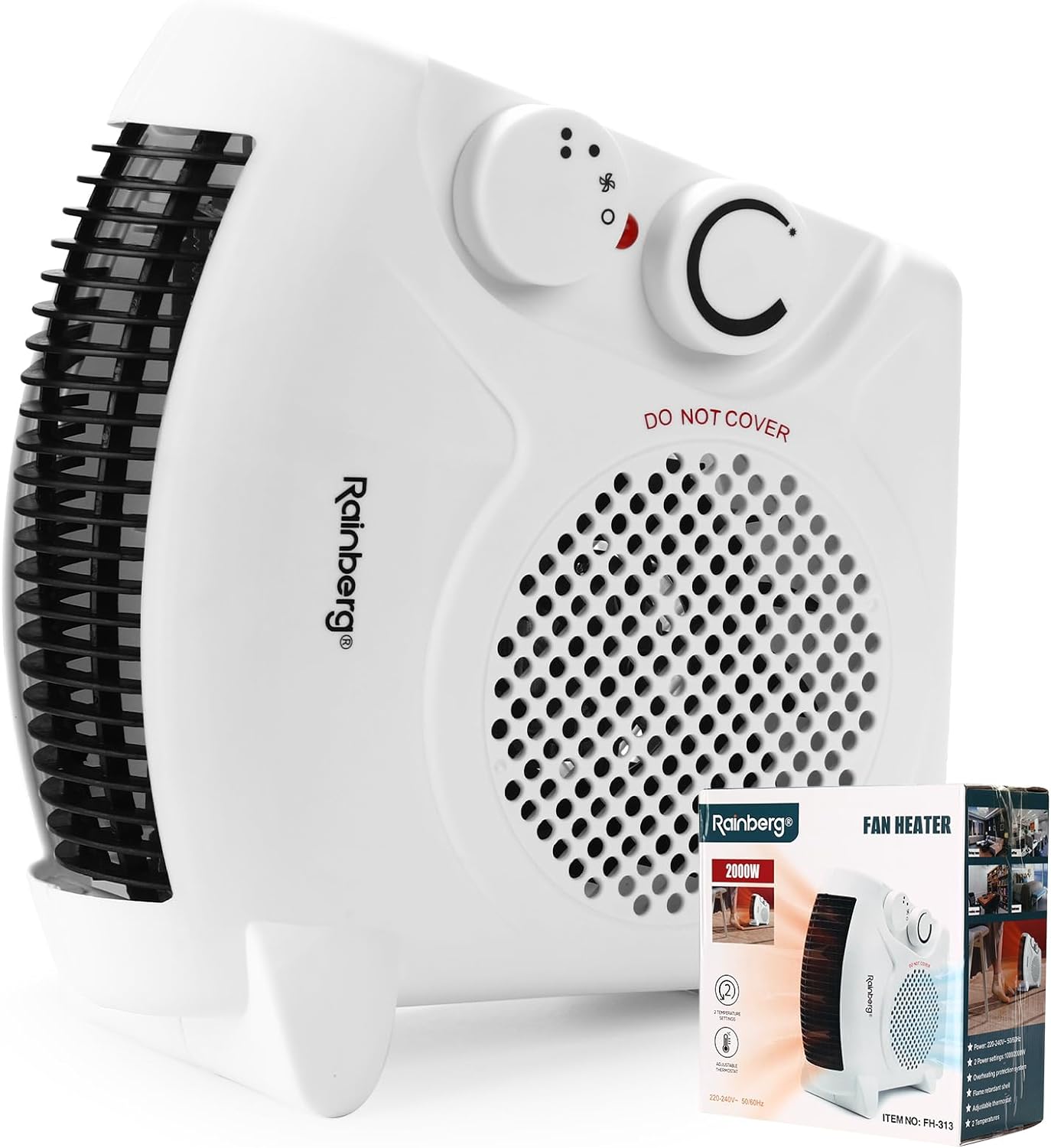 Rainberg Fan Heater with 2 Heat Settings 1000/2000W & Cool Function, Electric Heater, Room Heater with Variable Thermostat, Heaters For Home, Low energy. (FH - 313) - Amazing Gadgets Outlet