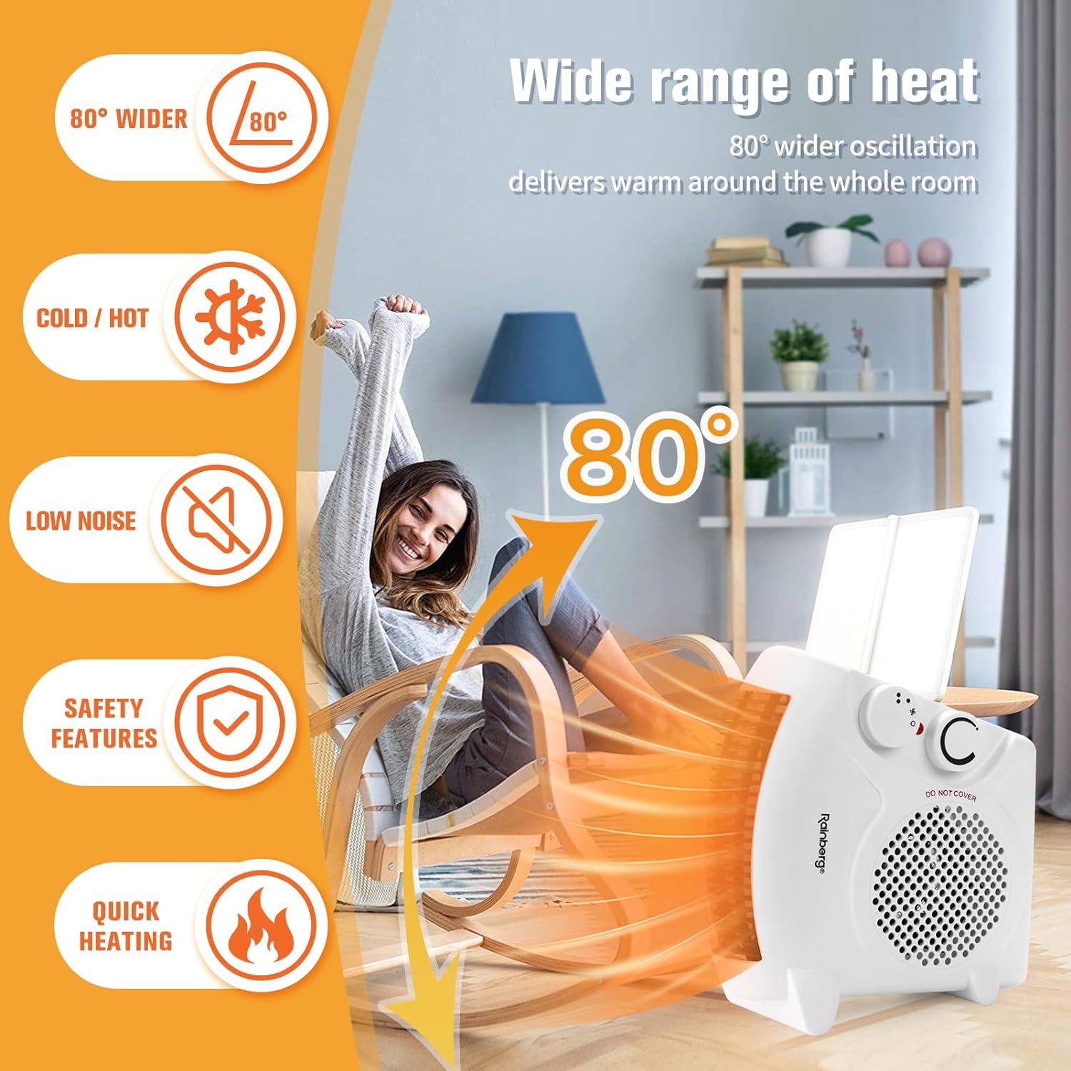 Rainberg Fan Heater with 2 Heat Settings 1000/2000W & Cool Function, Electric Heater, Room Heater with Variable Thermostat, Heaters For Home, Low energy. (FH - 313) - Amazing Gadgets Outlet