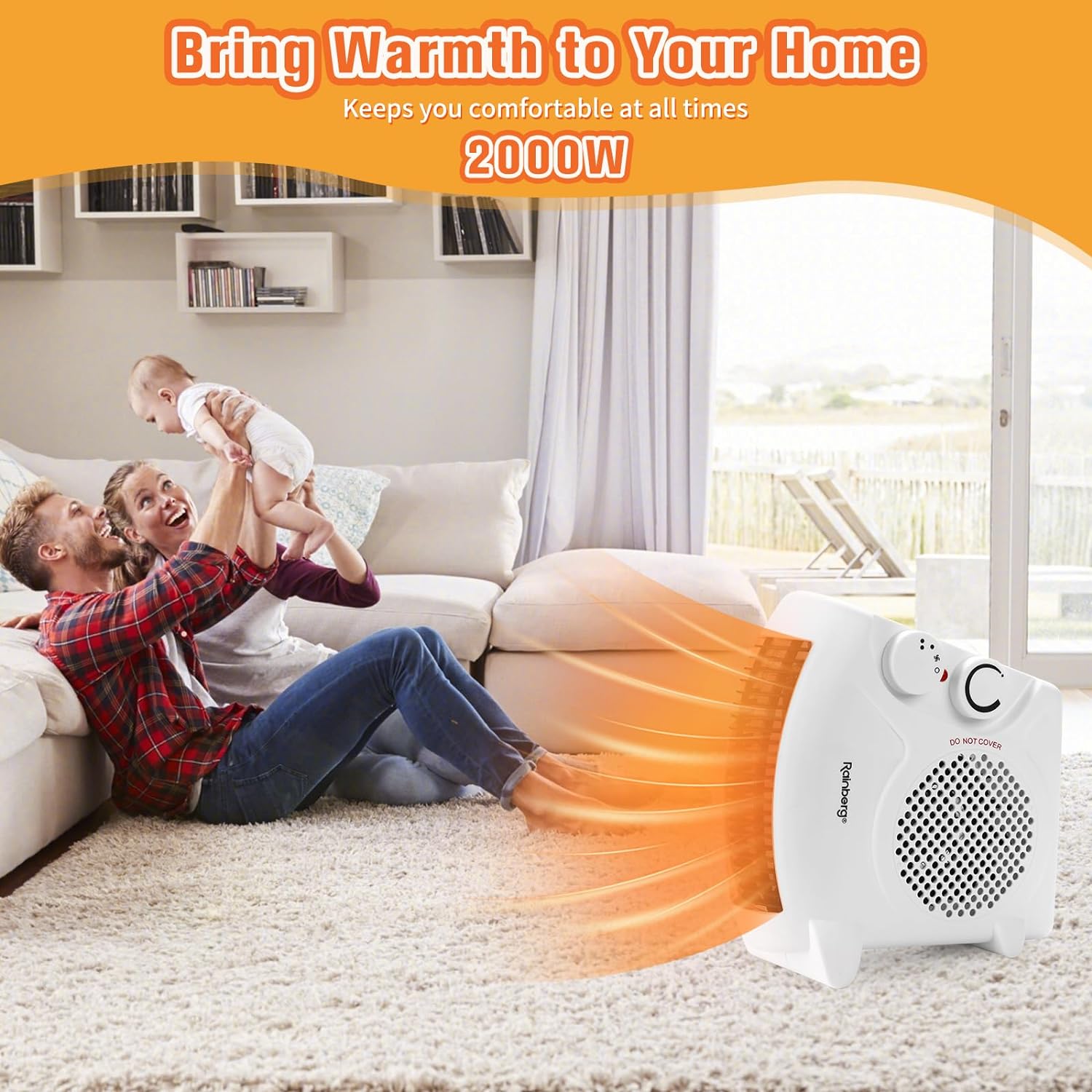 Rainberg Fan Heater with 2 Heat Settings 1000/2000W & Cool Function, Electric Heater, Room Heater with Variable Thermostat, Heaters For Home, Low energy. (FH - 313) - Amazing Gadgets Outlet