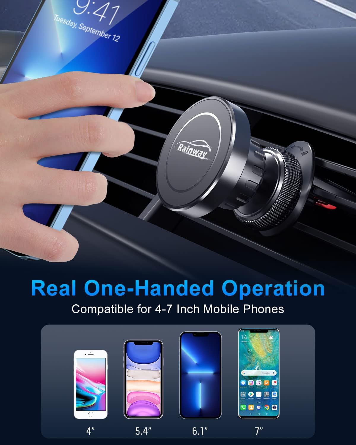 Rainway Car Phone Holder, Upgrade Hook Magnetic Phone Car Mount with 6 N52 Magnets, [360° Rotation] Air Vent Universal Mobile Phone Holder for Car Accessories, Compatible with iPhone, Samsung, etc. - Amazing Gadgets Outlet