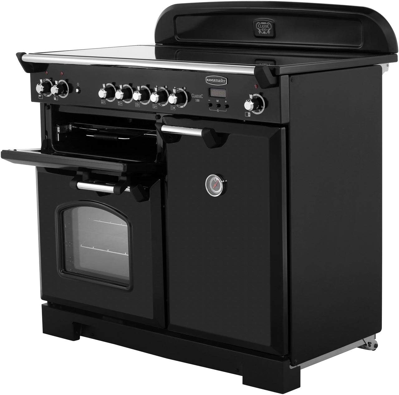 Rangemaster Classic CLA100ECBL/C 100cm Electric Range Cooker with Ceramic Hob - Black / Chrome - A/A Rated - Amazing Gadgets Outlet