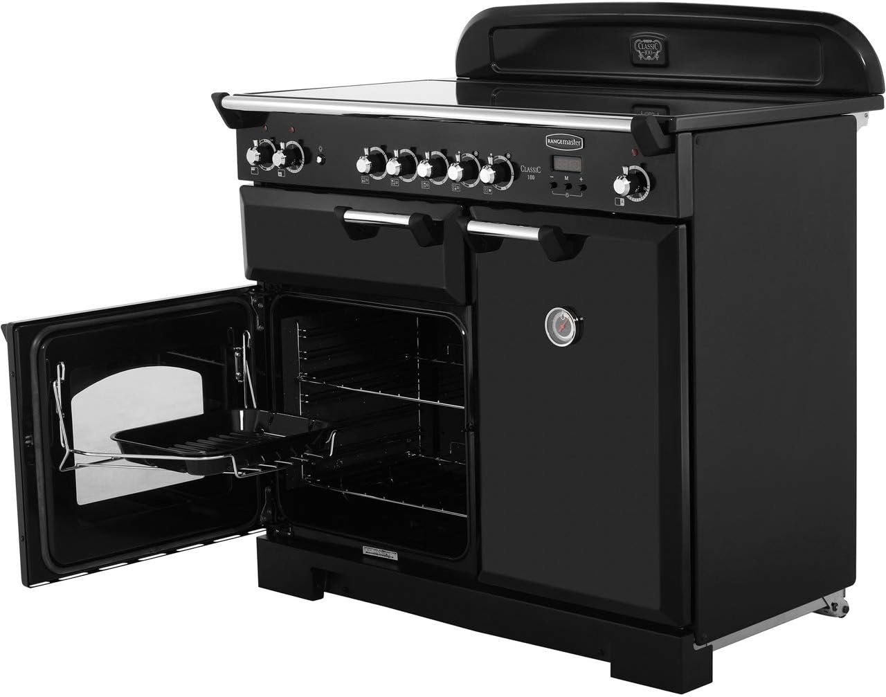 Rangemaster Classic CLA100ECBL/C 100cm Electric Range Cooker with Ceramic Hob - Black / Chrome - A/A Rated - Amazing Gadgets Outlet