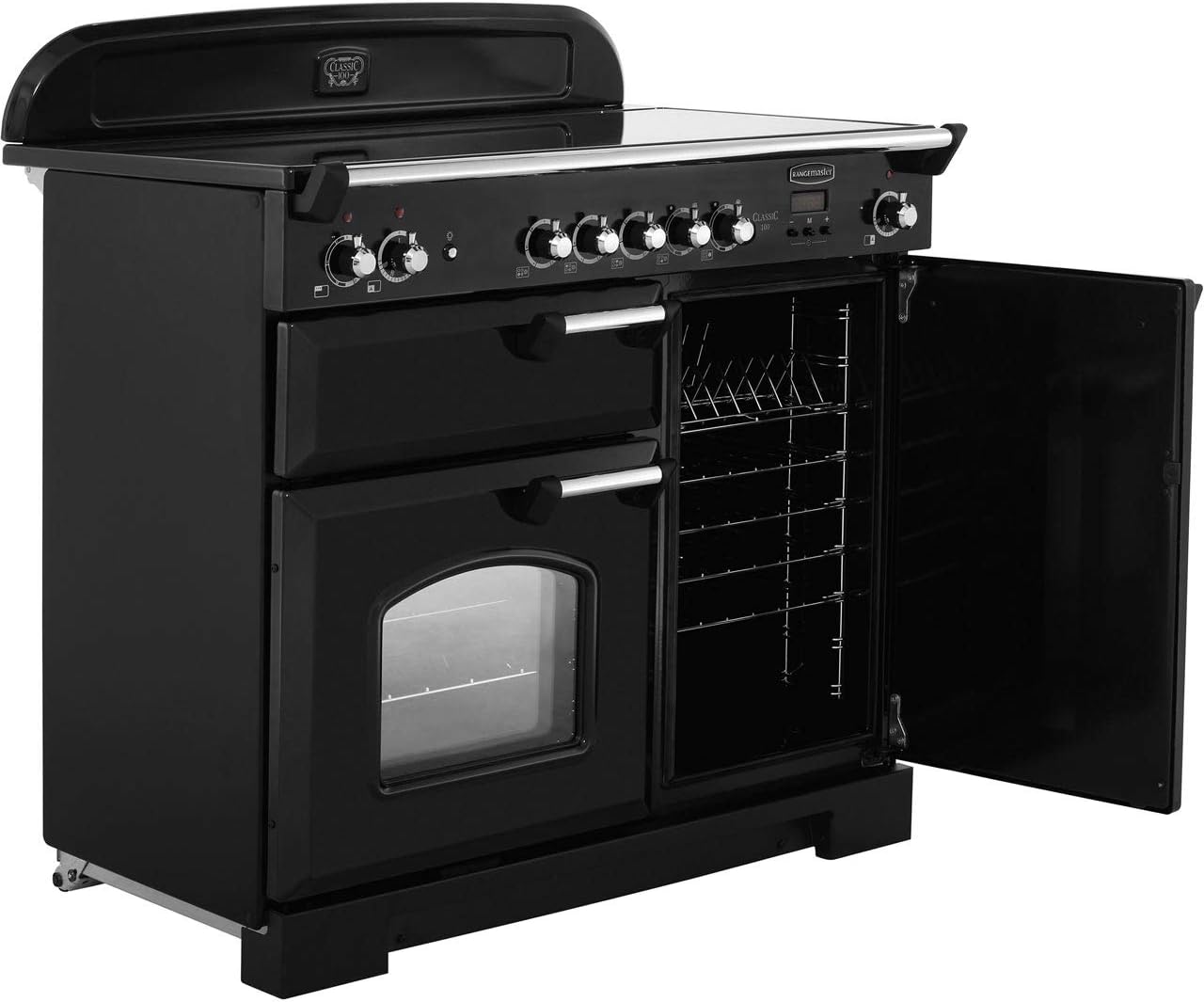 Rangemaster Classic CLA100ECBL/C 100cm Electric Range Cooker with Ceramic Hob - Black / Chrome - A/A Rated - Amazing Gadgets Outlet